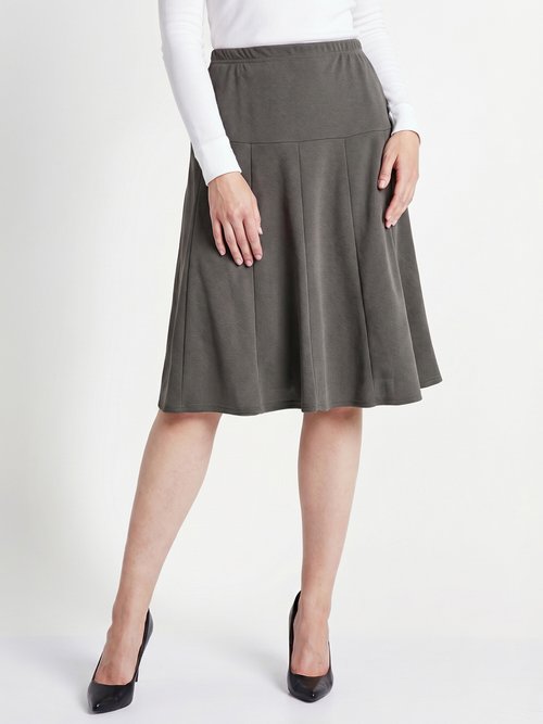 Jupe évasée mi longue unie taille élastiquée Femme Gris LOUPE FA1