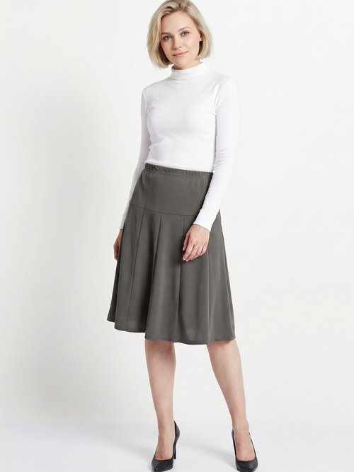 Jupe évasée mi longue unie taille élastiquée Femme Gris LOUPE MV1