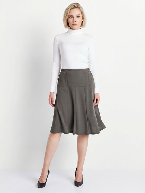Jupe évasée mi longue unie taille élastiquée Femme Gris LOUPE SI1