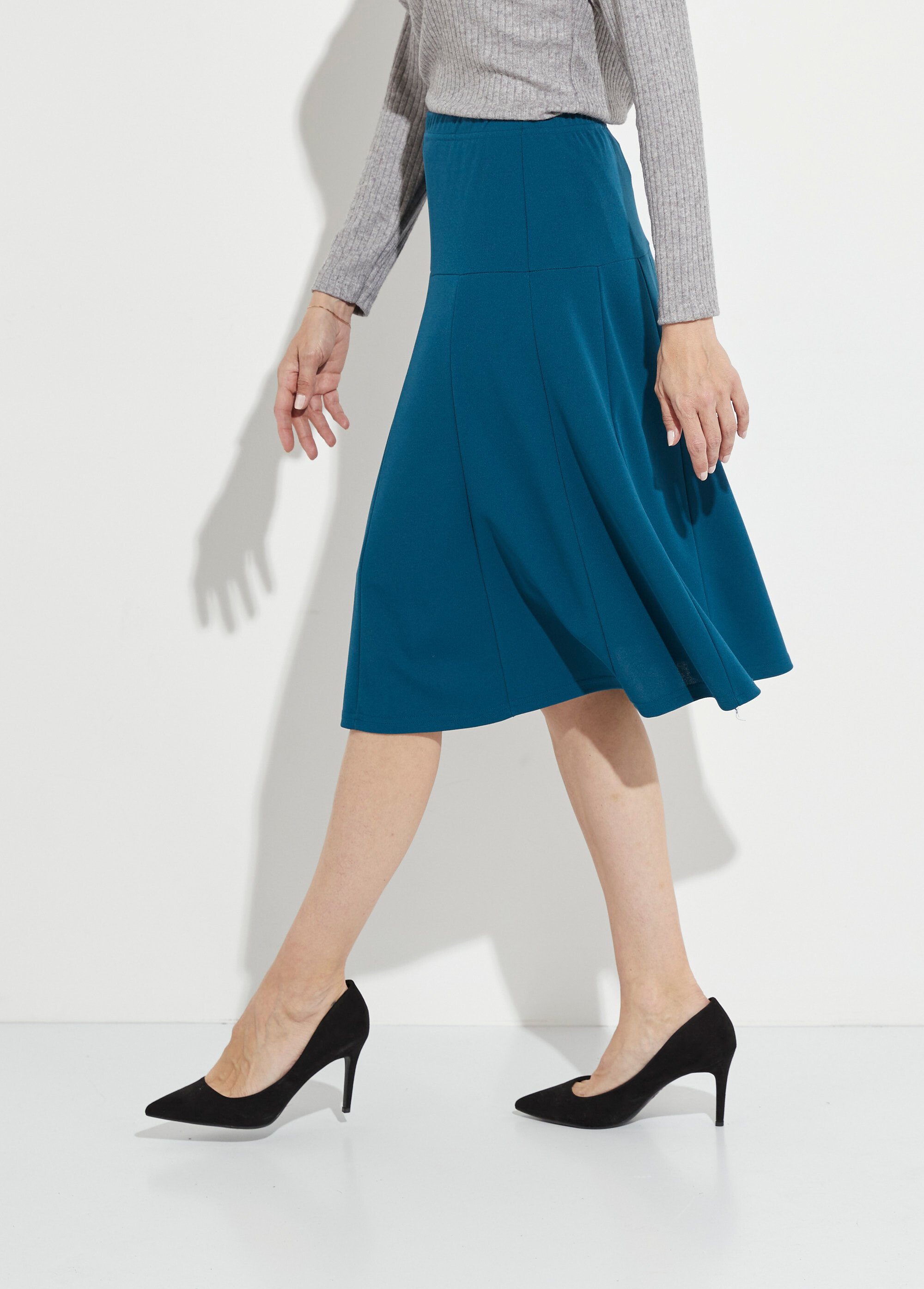 Jupe évasée mi longue unie taille élastiquée Femme Bleu LOUPE DR1