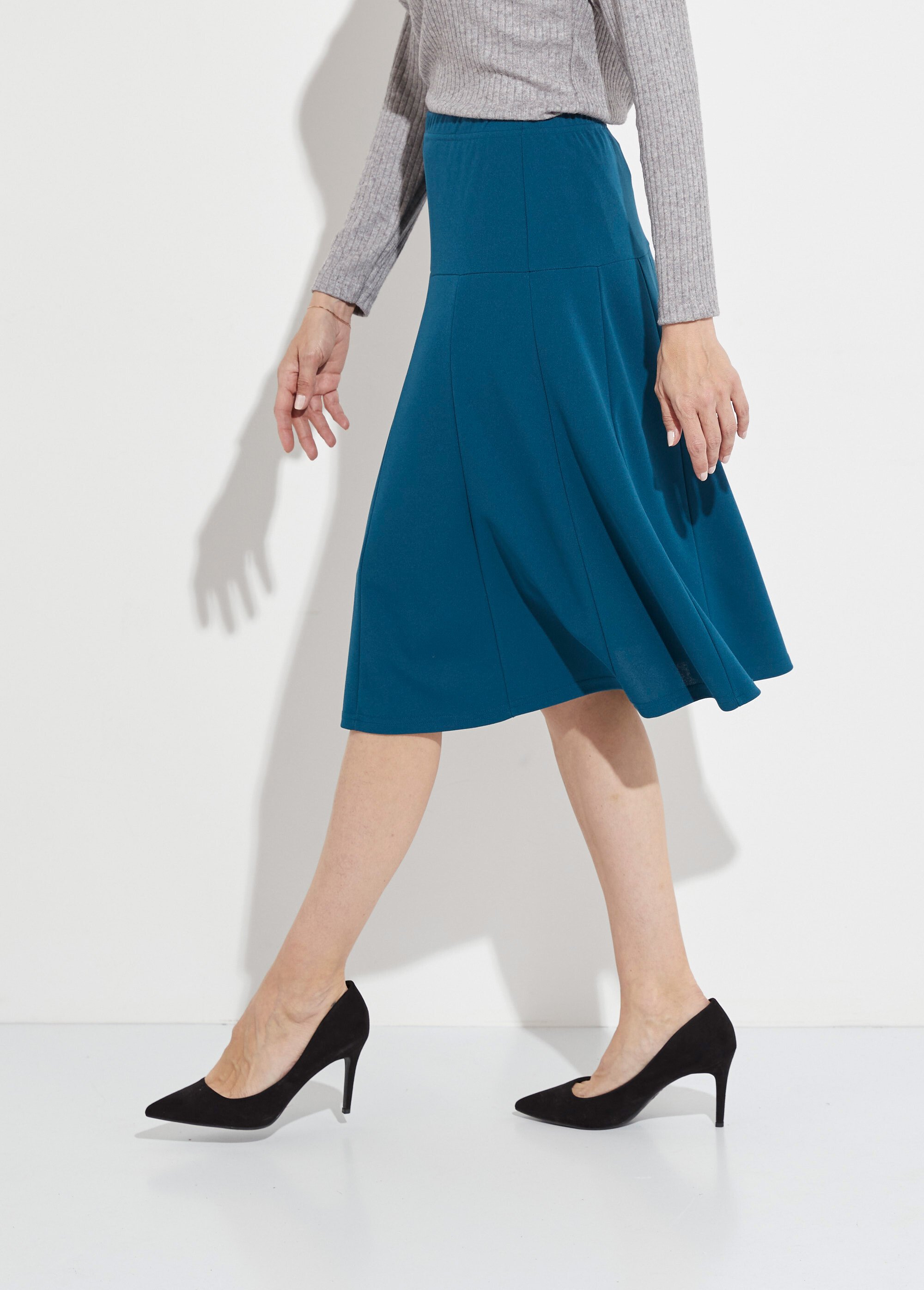 Jupe évasée mi longue unie taille élastiquée Femme Bleu LOUPE DR1