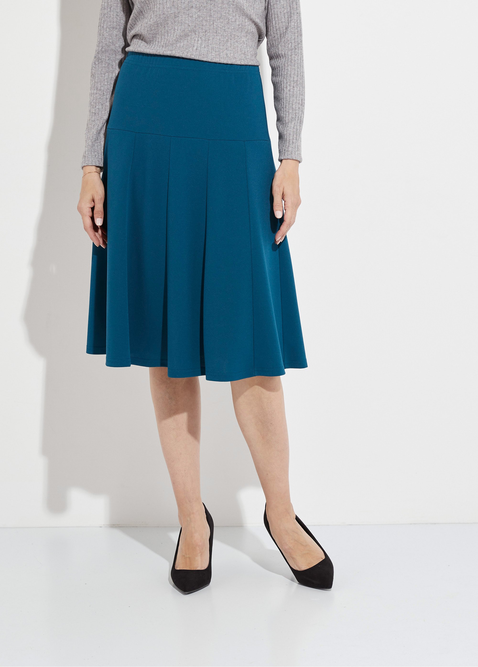 Jupe évasée mi longue unie taille élastiquée Femme Bleu LOUPE FA1
