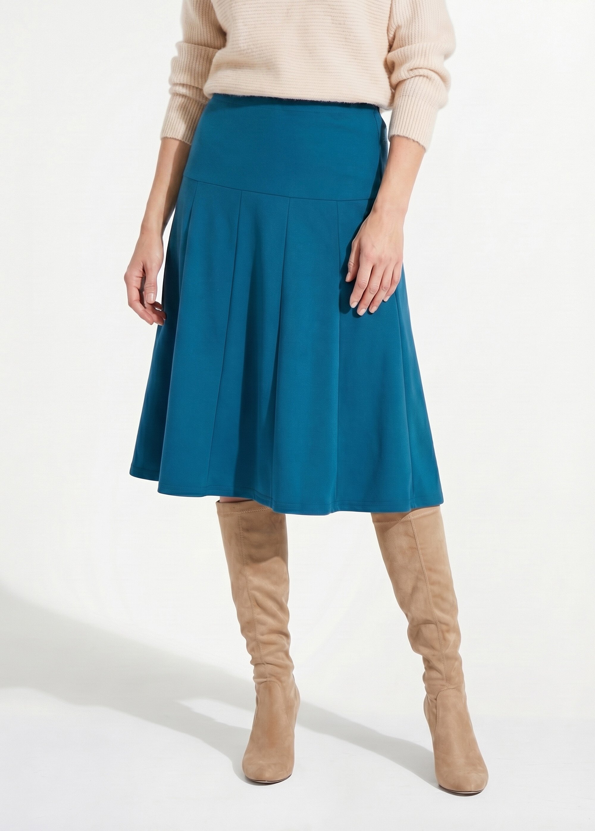 Jupe évasée mi longue unie taille élastiquée Femme Bleu LOUPE FA1