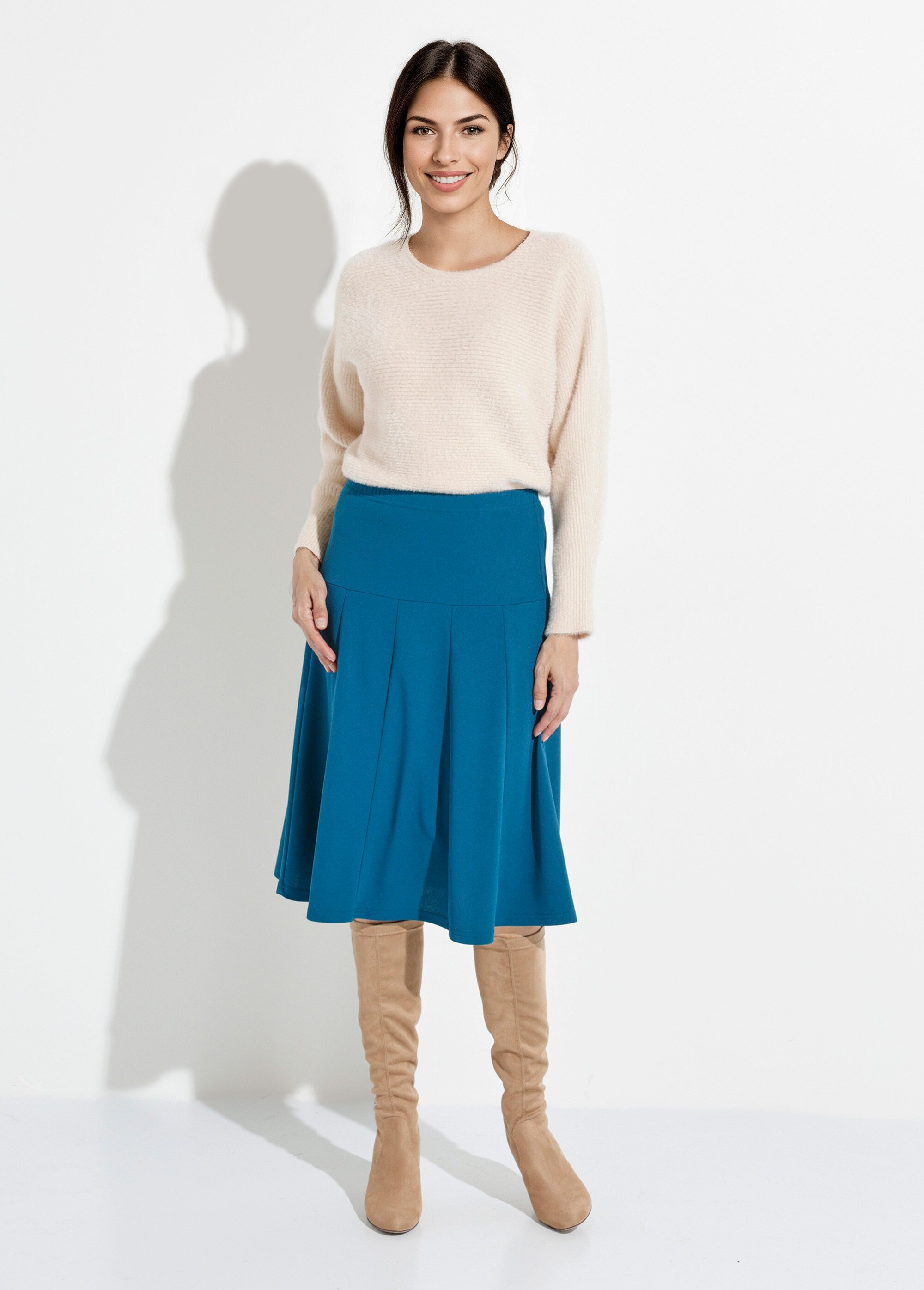 Jupe évasée mi longue unie taille élastiquée Femme Bleu LOUPE SF1