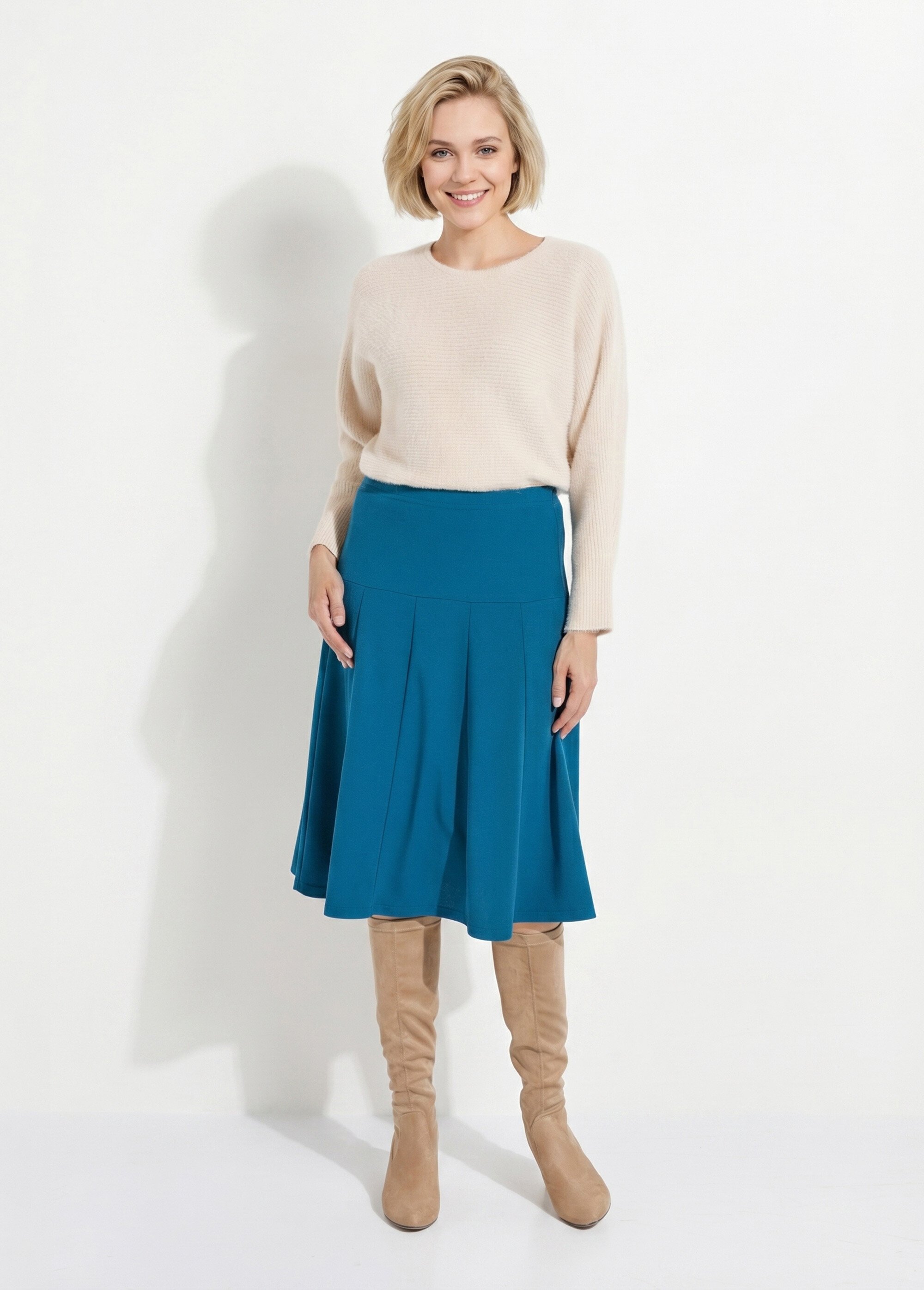 Jupe évasée mi longue unie taille élastiquée Femme Bleu LOUPE SI1