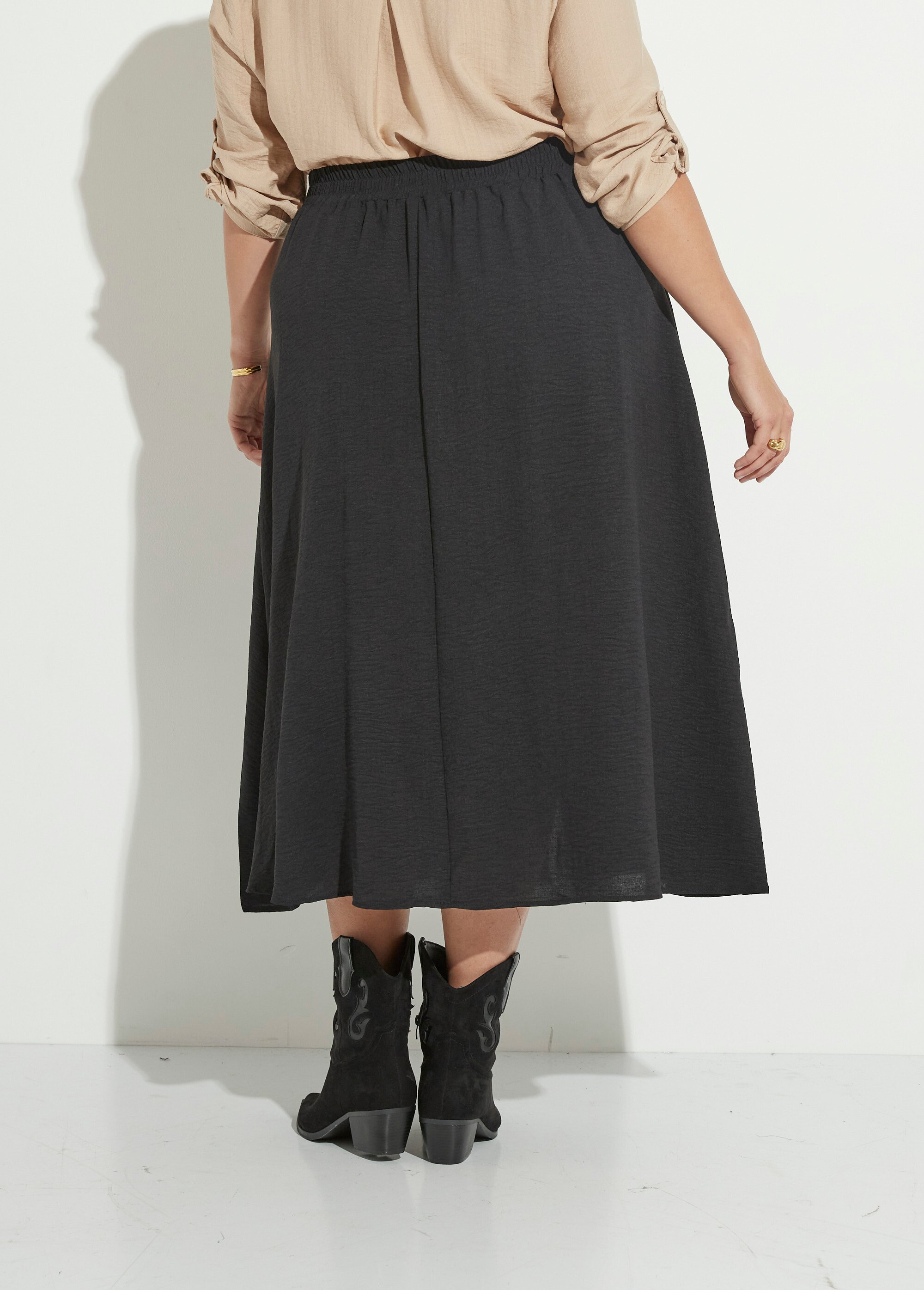 Jupe longue boutonnée taille élastiquée Femme Grande Taille Noir MAE-621-5-123 DO1