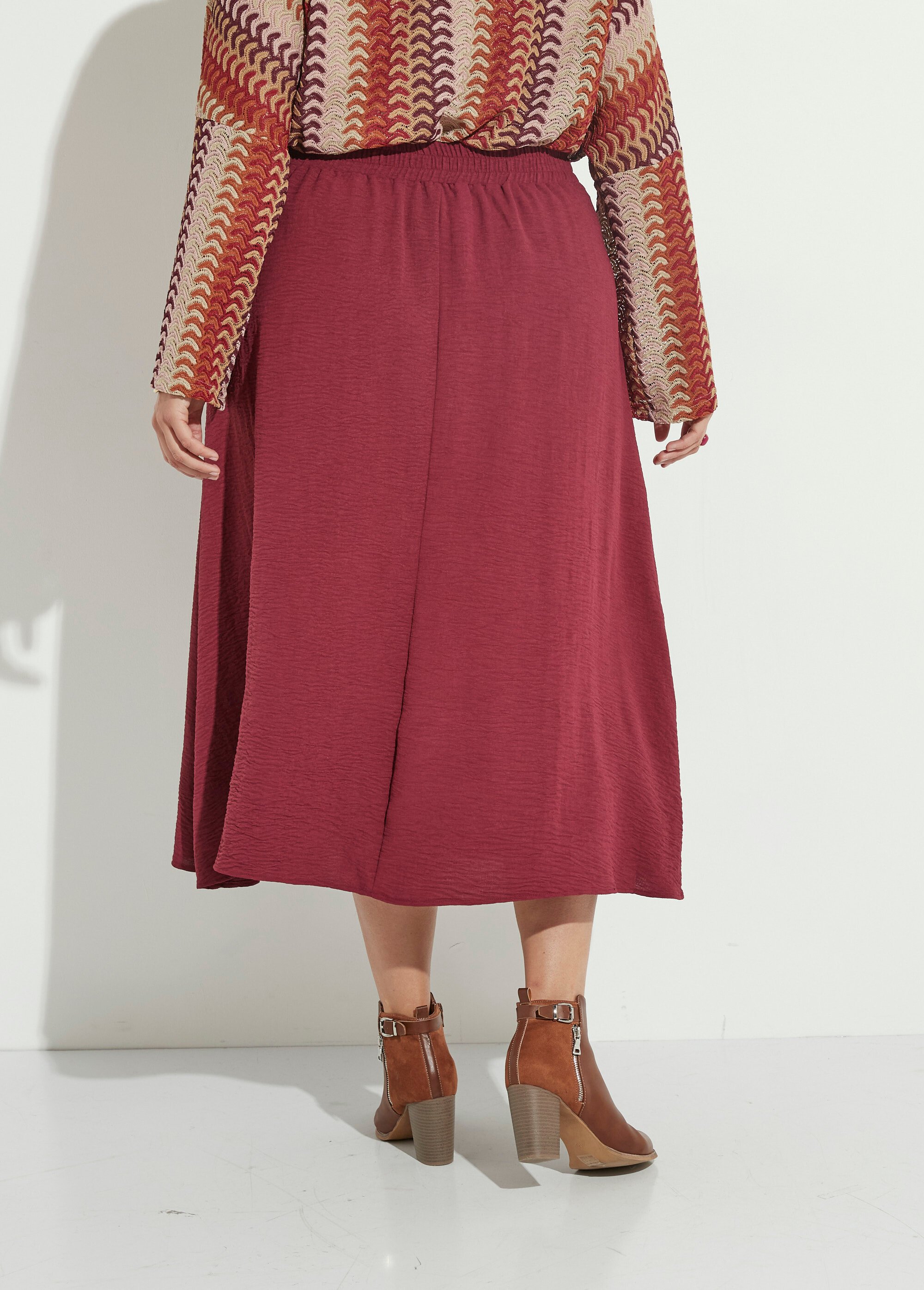 Jupe longue boutonnée taille élastiquée Femme Grande Taille Rouge MAE-621-5-123 DO1