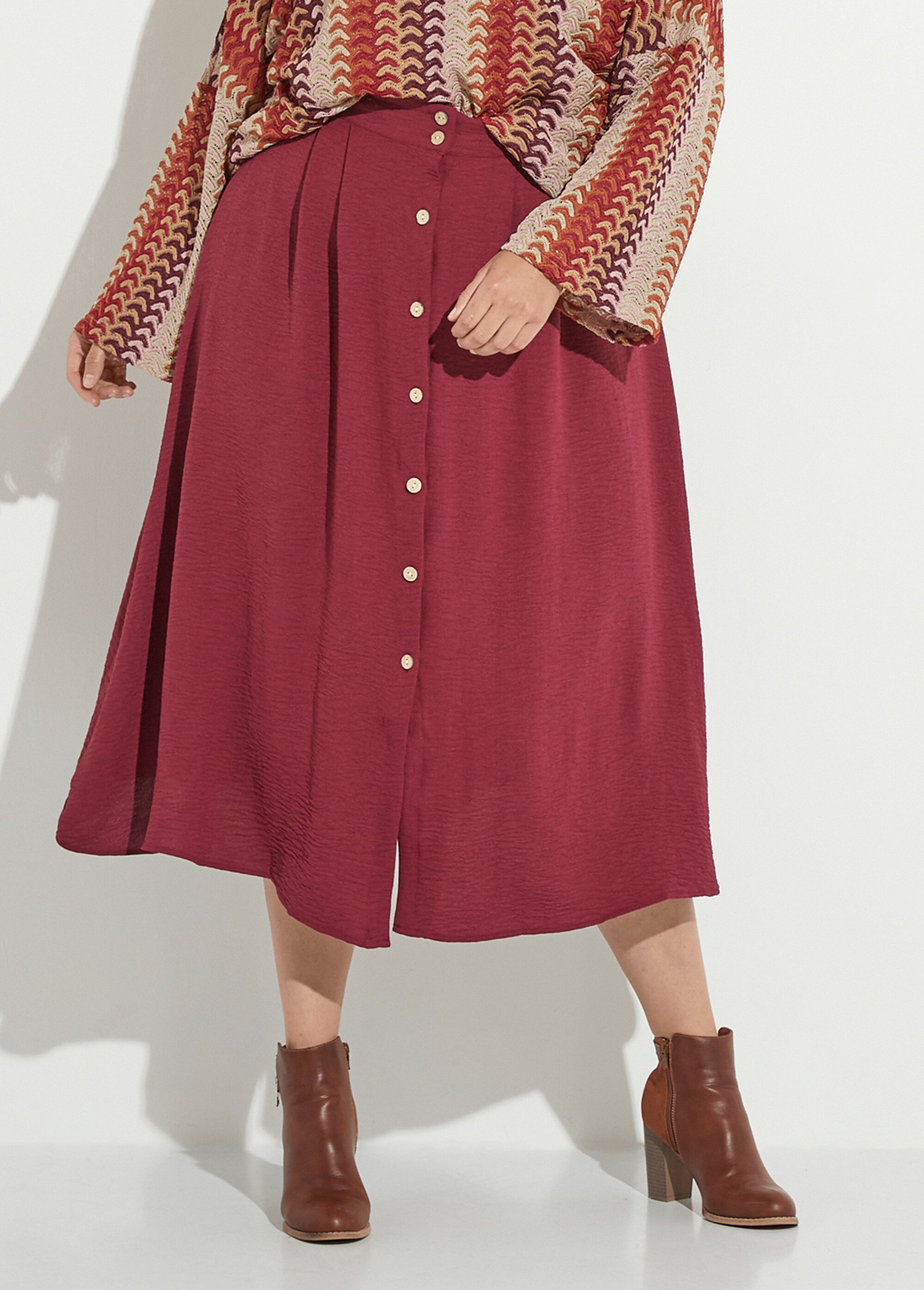 Jupe longue boutonnée taille élastiquée Femme Grande Taille Rouge MAE-621-5-123 FA1