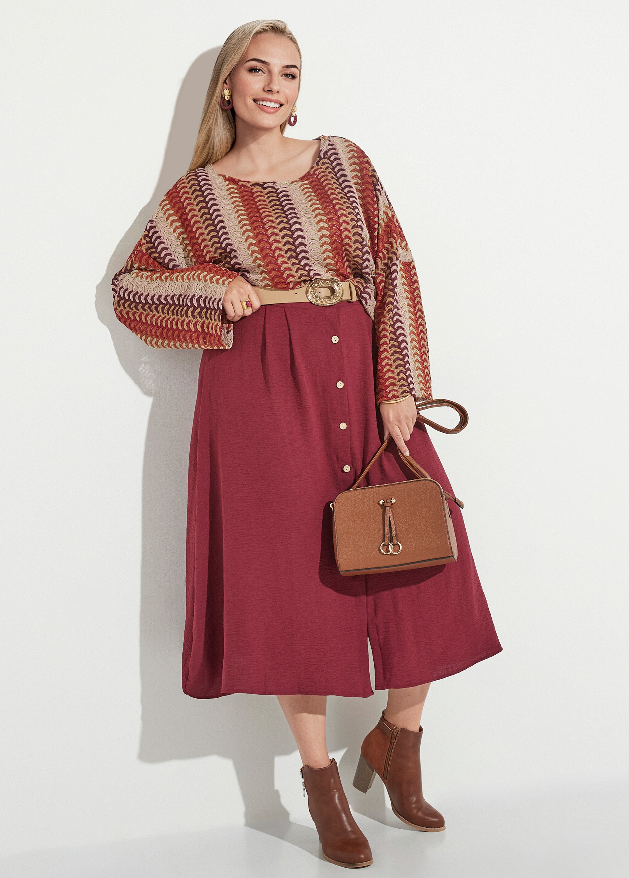 Jupe longue boutonnée taille élastiquée Femme Grande Taille Rouge MAE-621-5-123 MV1