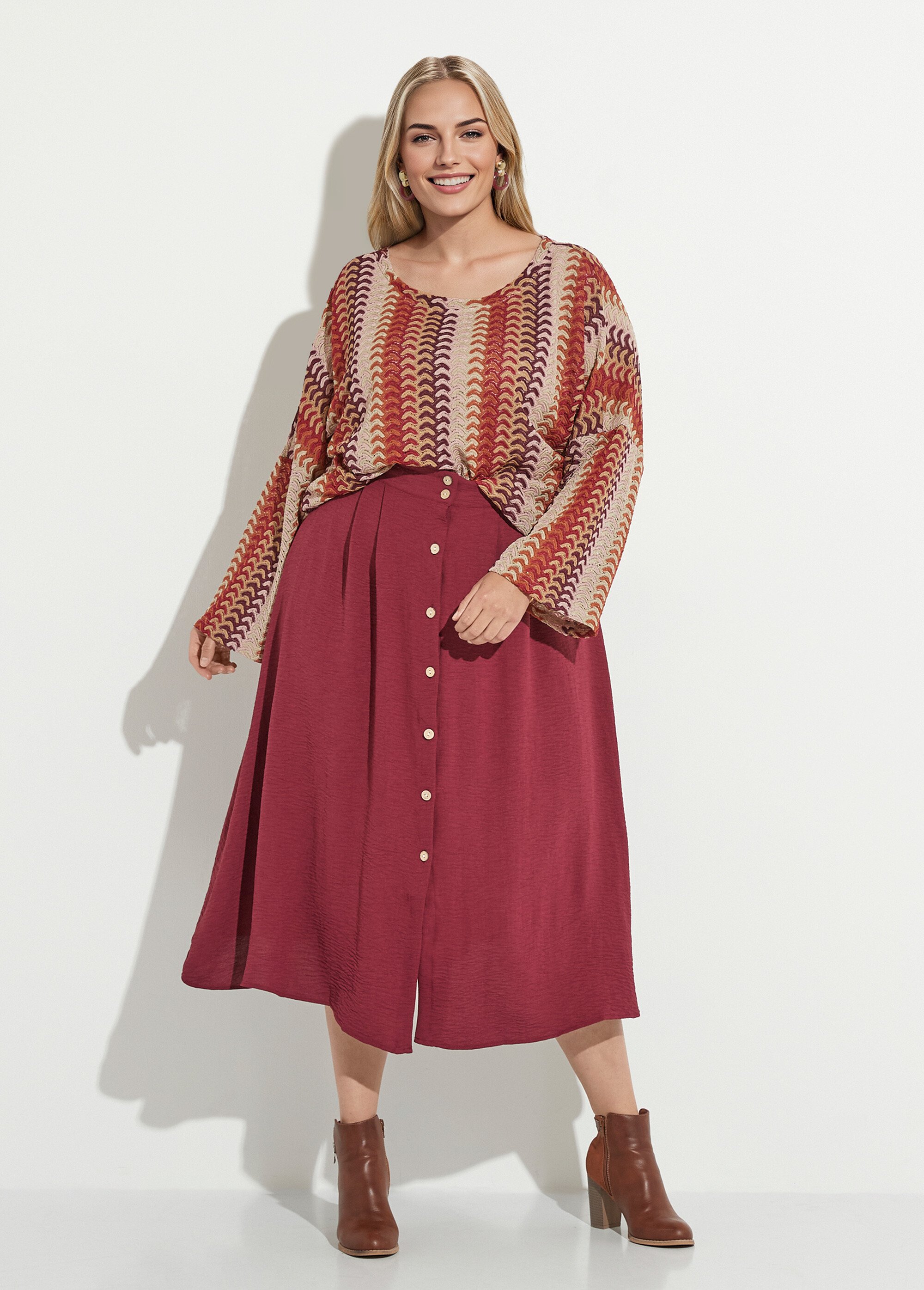 Jupe longue boutonnée taille élastiquée Femme Grande Taille Rouge MAE-621-5-123 SF1