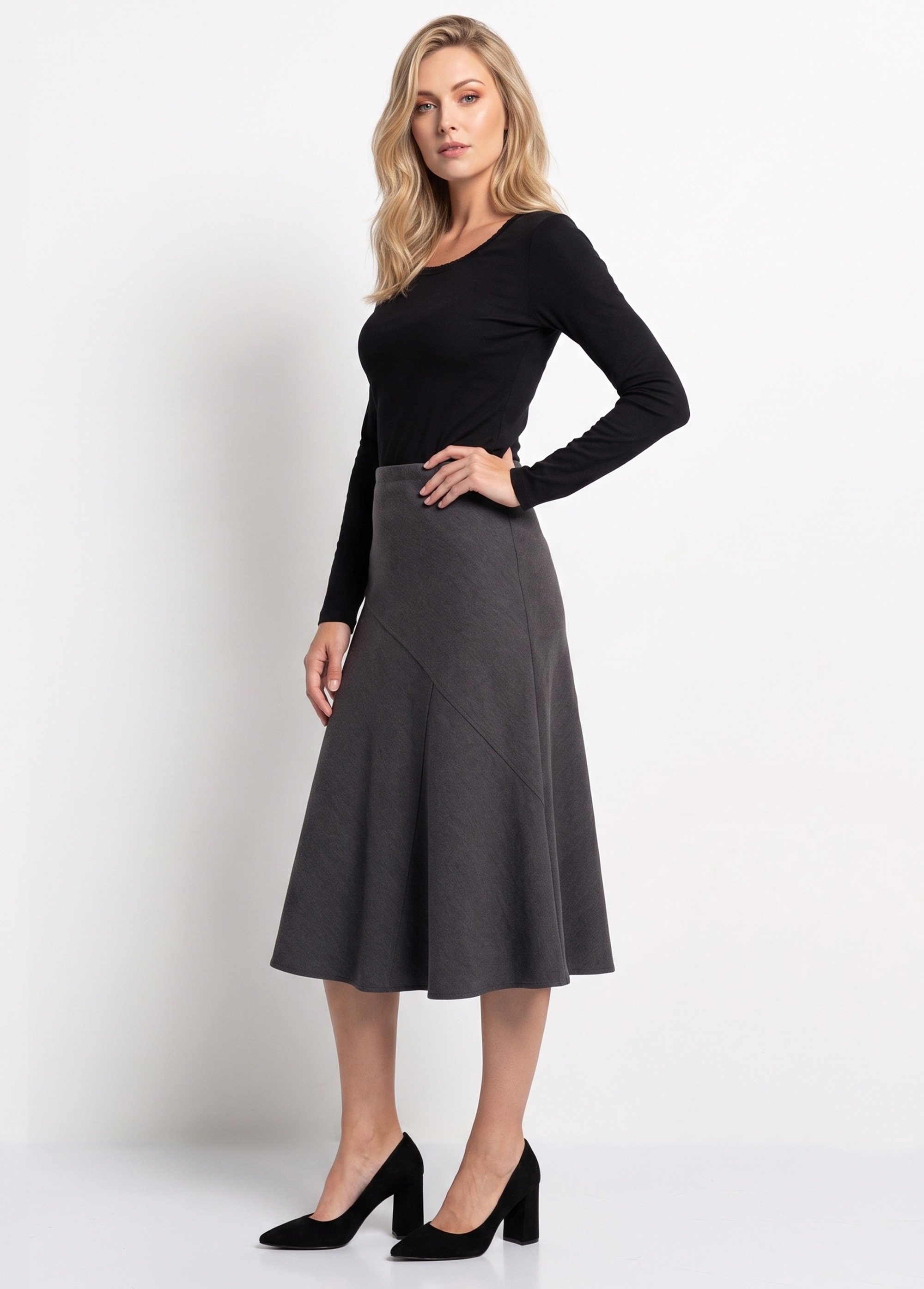 Jupe longue évasée tissu extensible