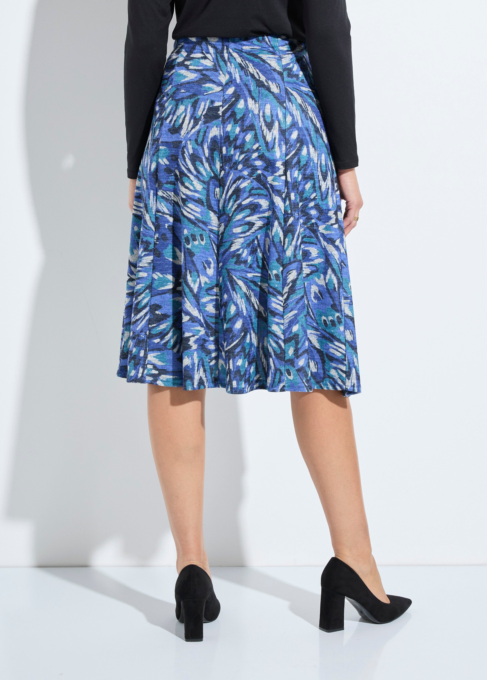 Jupe mi longue évasée maille chaude imprimée Femme Bleu LOUNA DO1