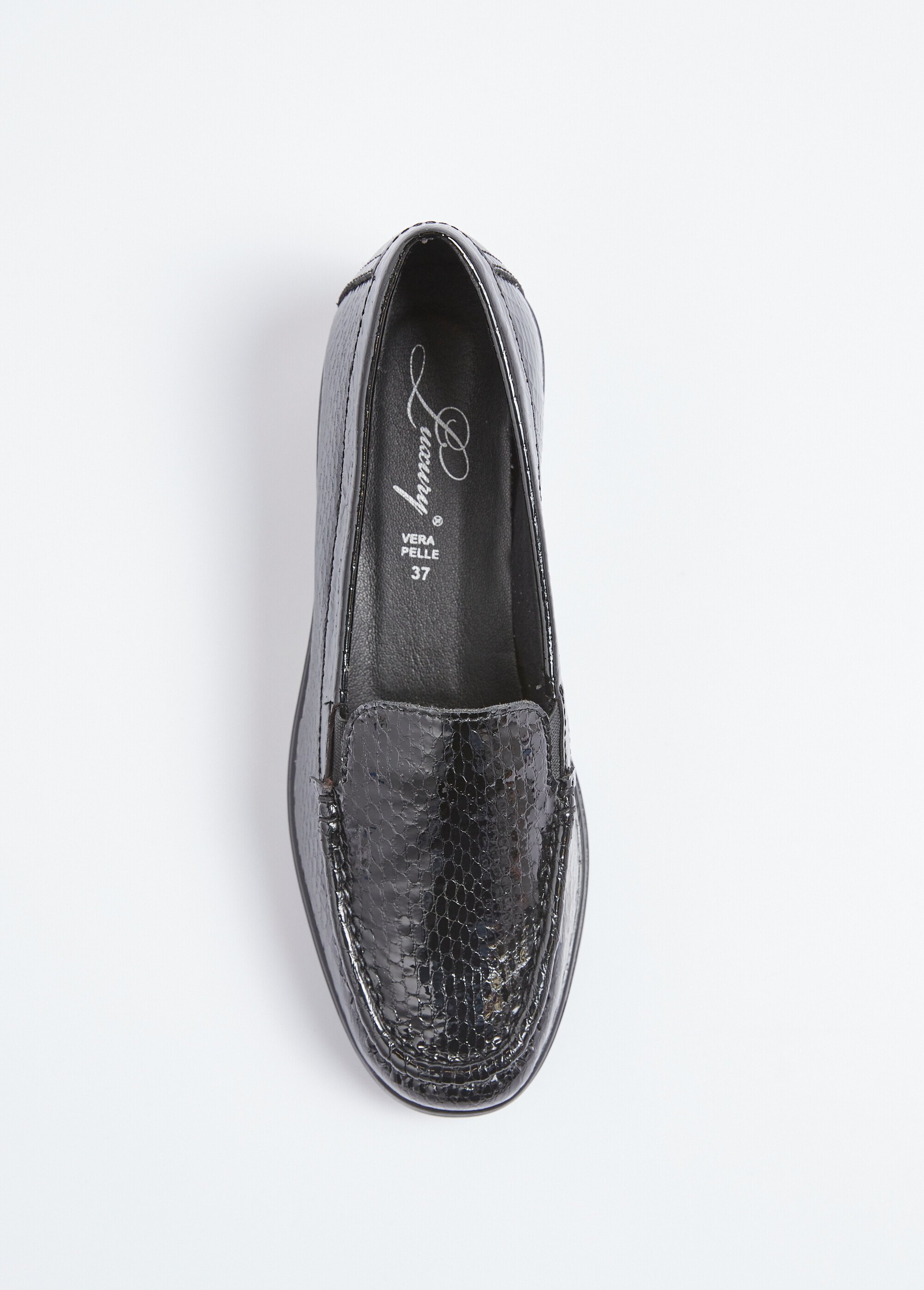 Mocassins confort en cuir verni reptile Femme Noir TOMLESLY503 OV1