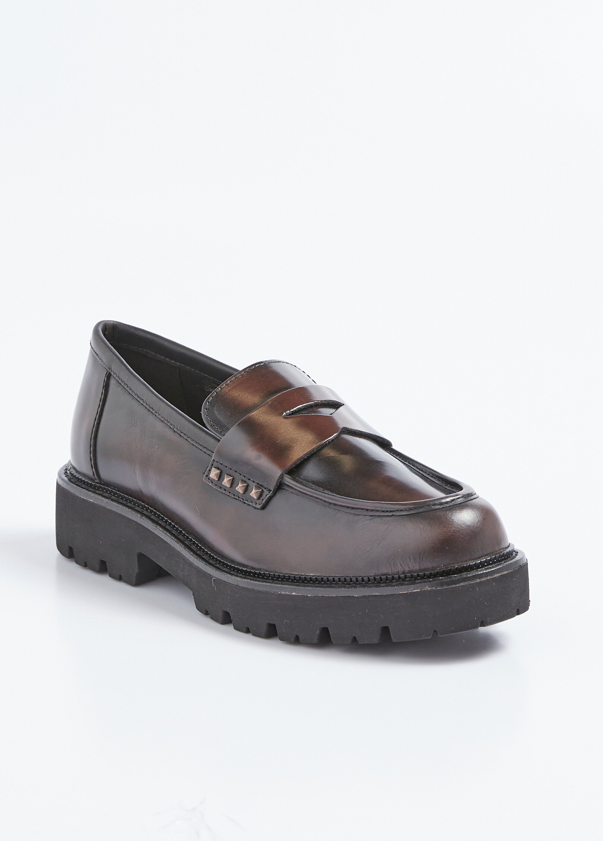 Mocassins cuir avec semelle épaisse crantée Femme Marron TOMLUANDA501 FA1