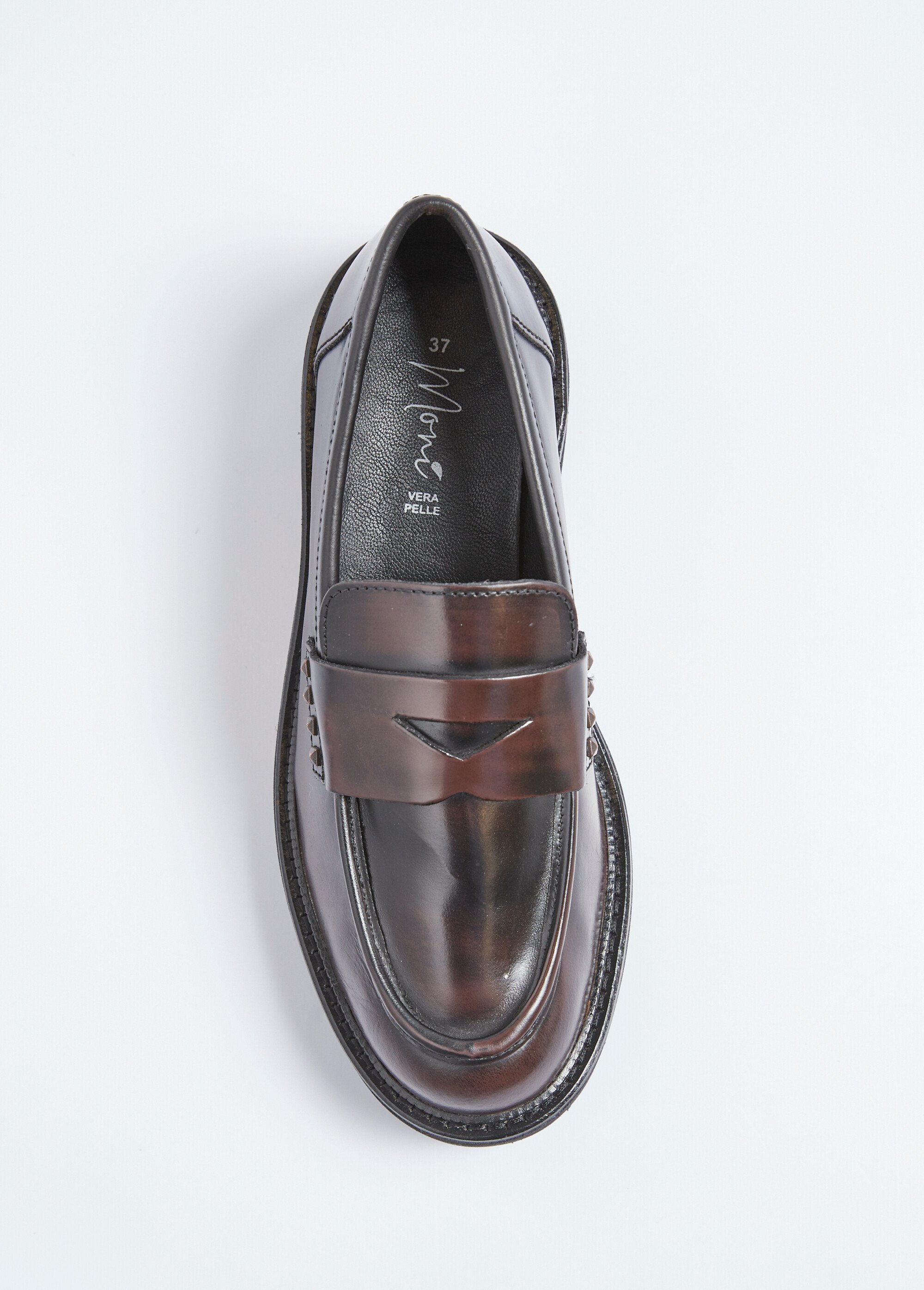 Mocassins cuir avec semelle épaisse crantée Femme Marron TOMLUANDA501 OV1