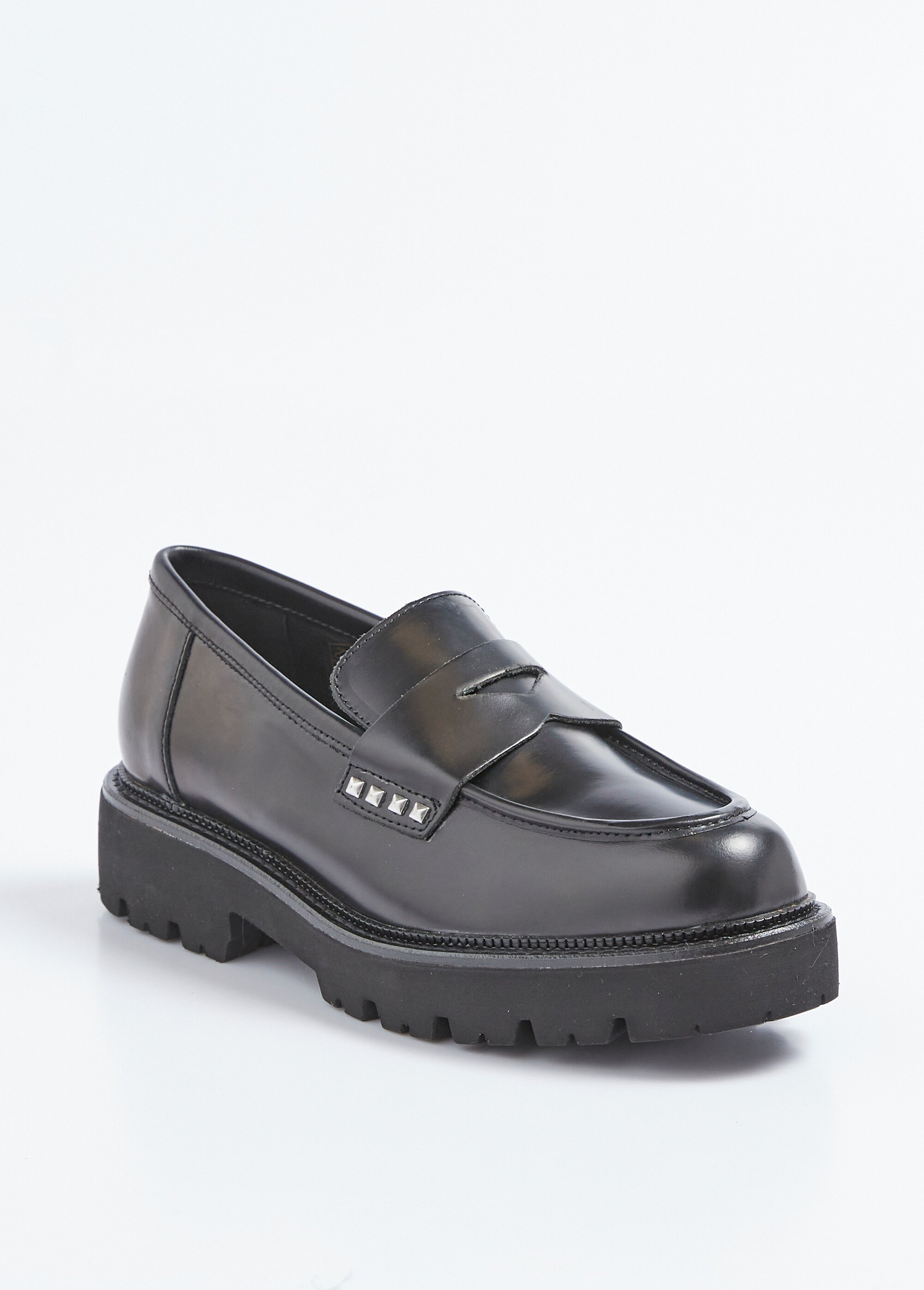 Mocassins cuir avec semelle épaisse crantée Femme Noir TOMLUANDA501 FA1