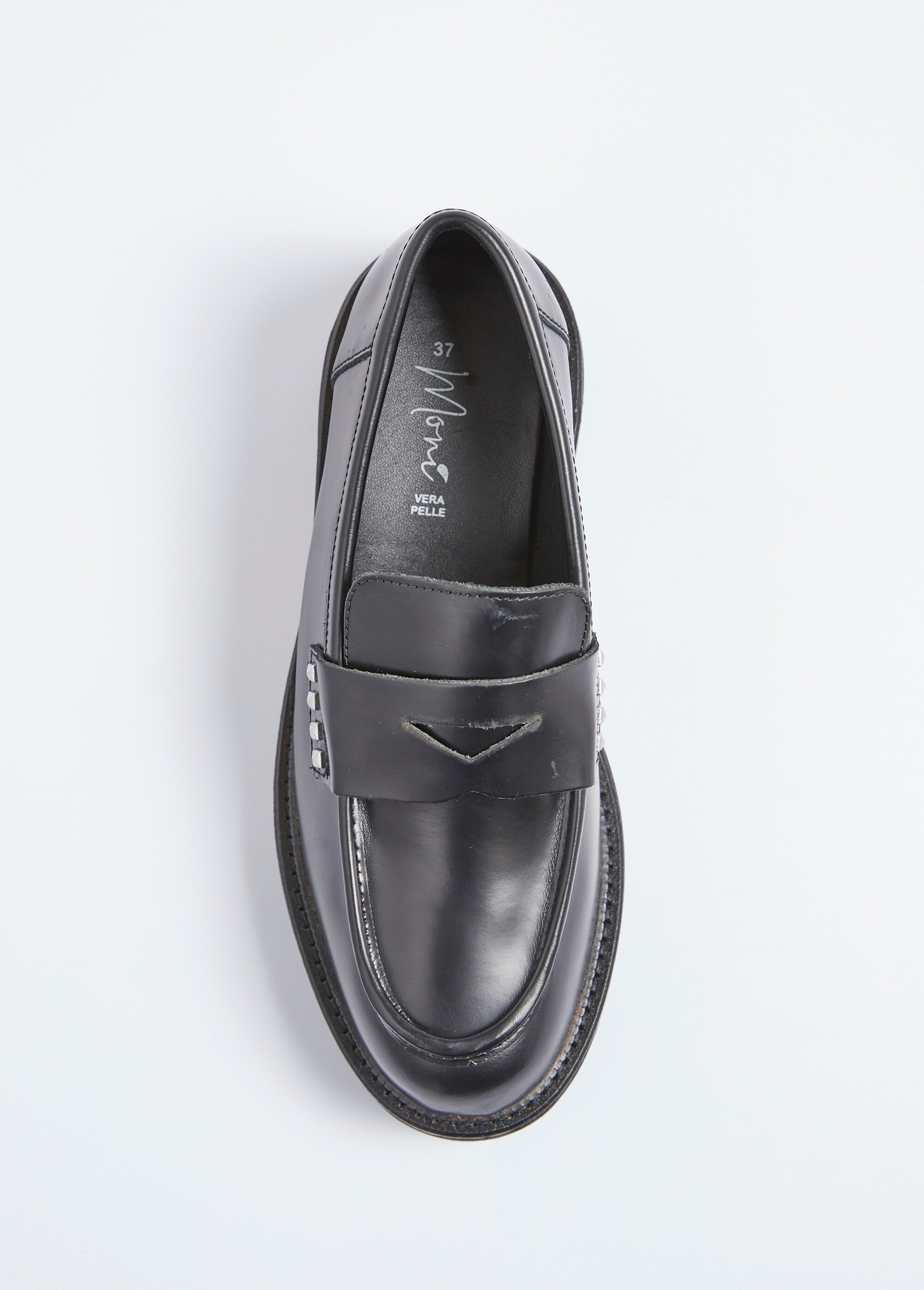 Mocassins cuir avec semelle épaisse crantée Femme Noir TOMLUANDA501 OV1