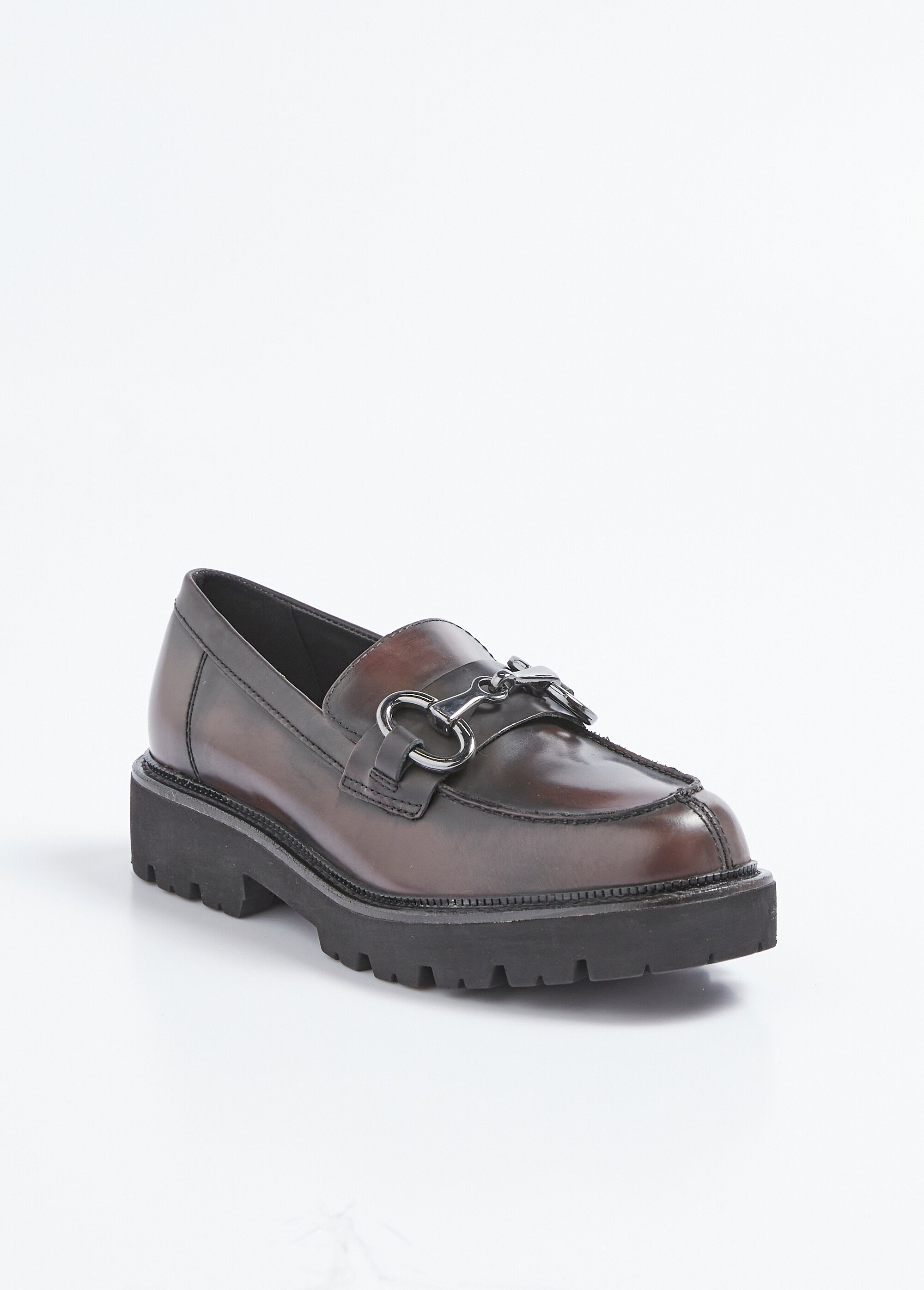 Mocassins cuir mors métal et semelle crantée