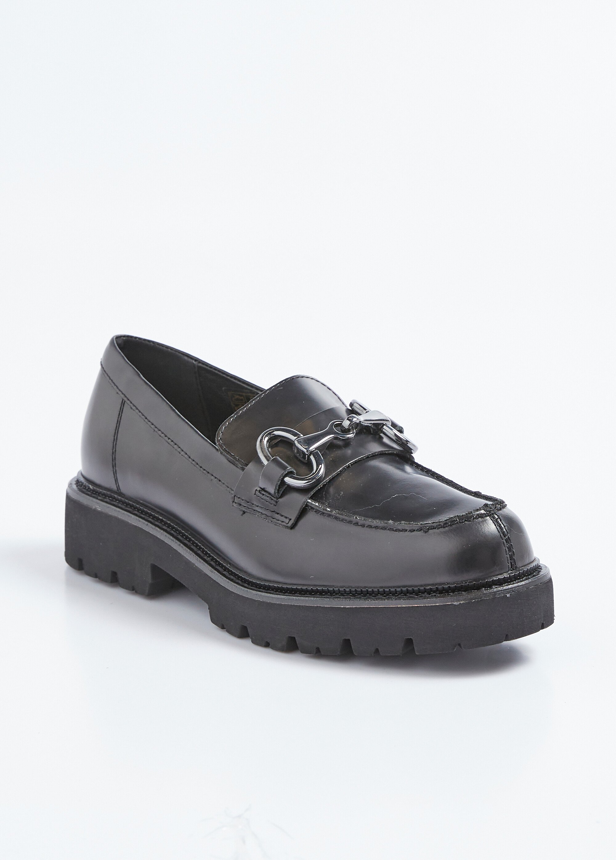 Mocassins cuir mors métal et semelle crantée