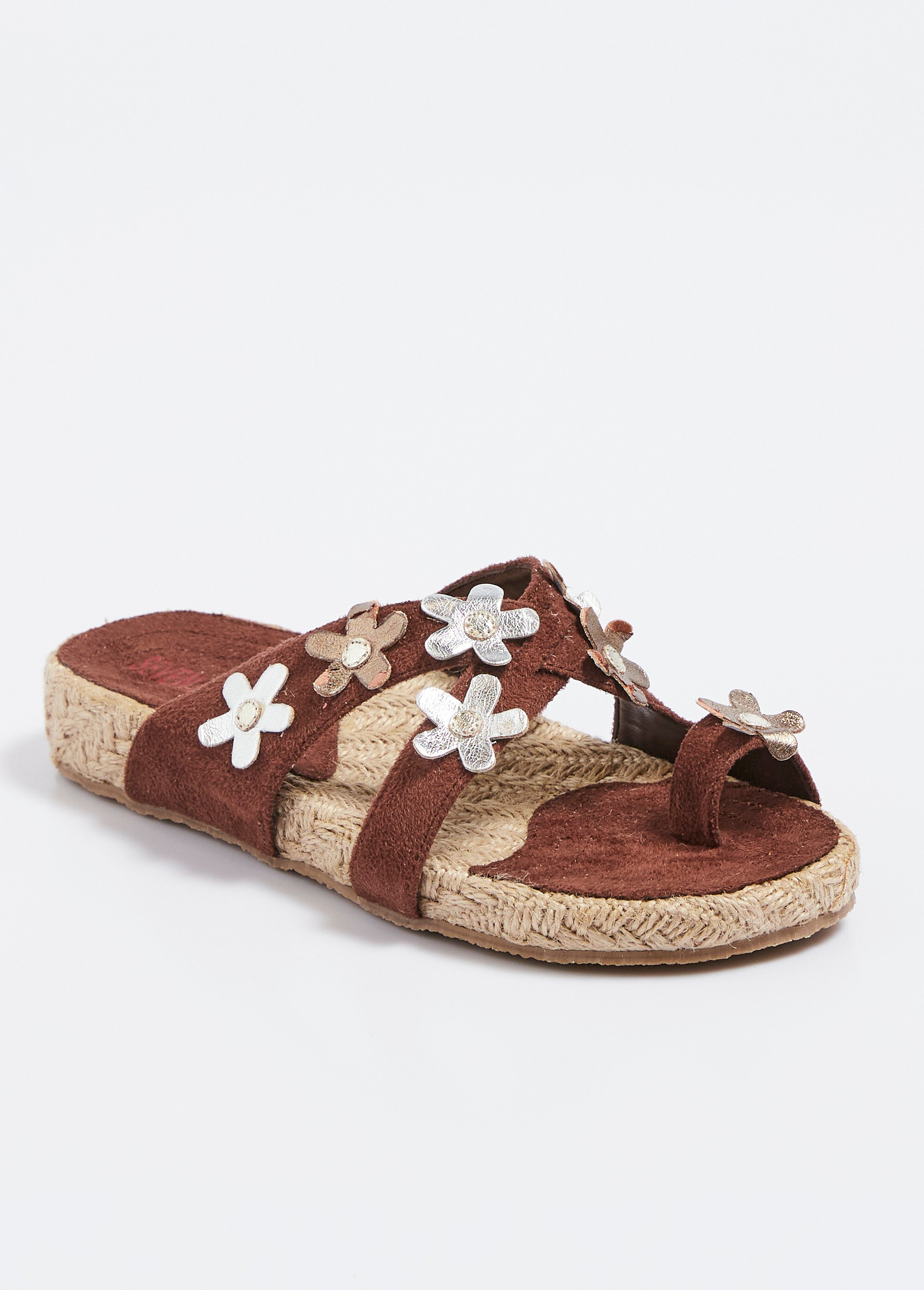 Mules semelle compensée détails fleurs