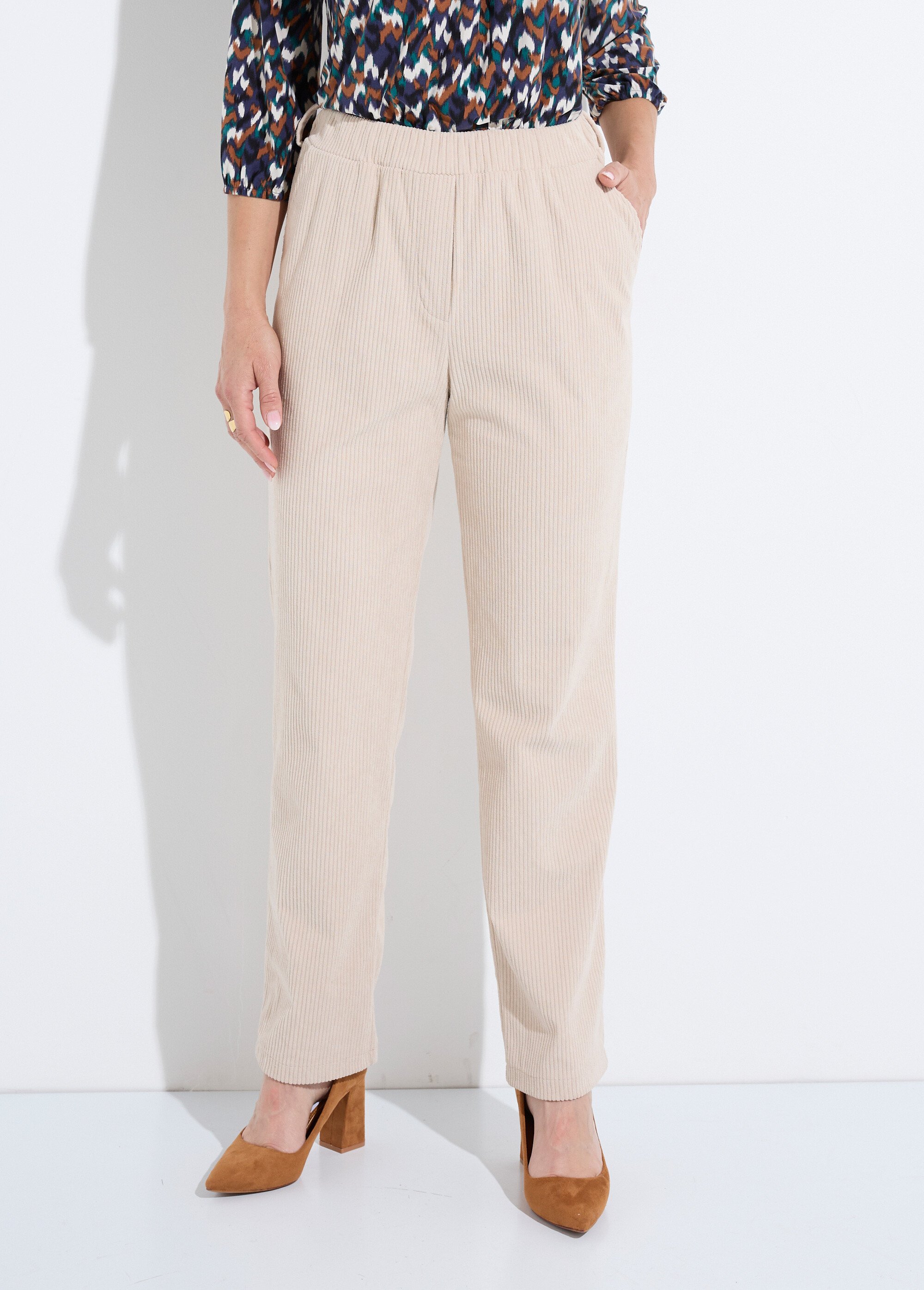 Pantalon velours côtelé taille élastiquée Femme Beige NADY FA1