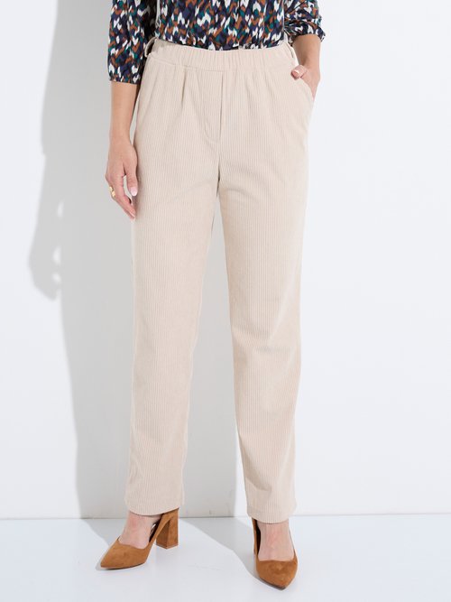 Pantalon velours côtelé taille élastiquée Femme Beige NADY FA1