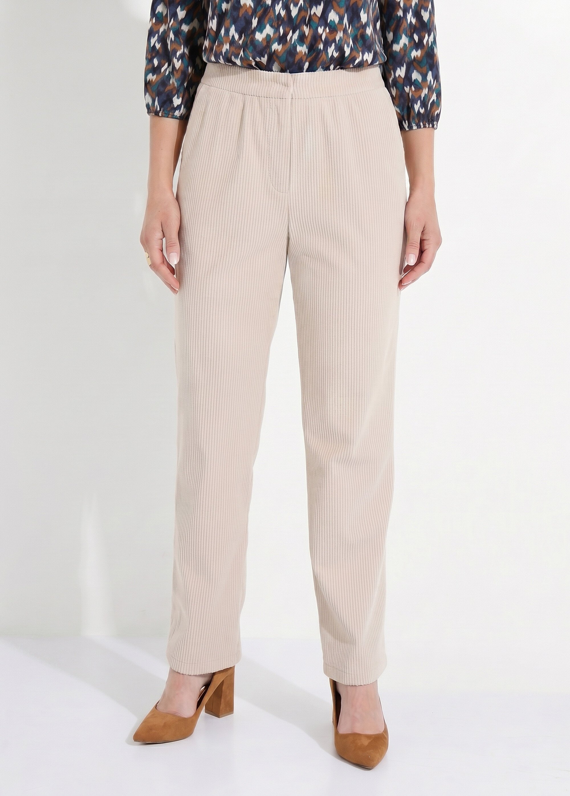 Pantalon velours côtelé taille élastiquée Femme Beige NADY FA1