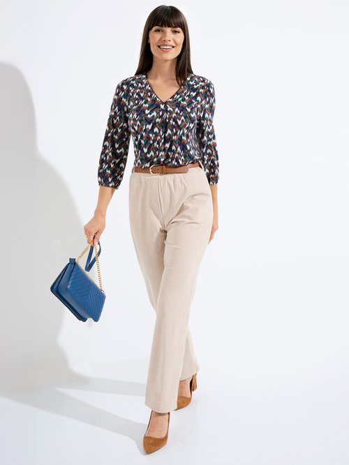 Pantalon velours côtelé taille élastiquée Femme Beige NADY MV1