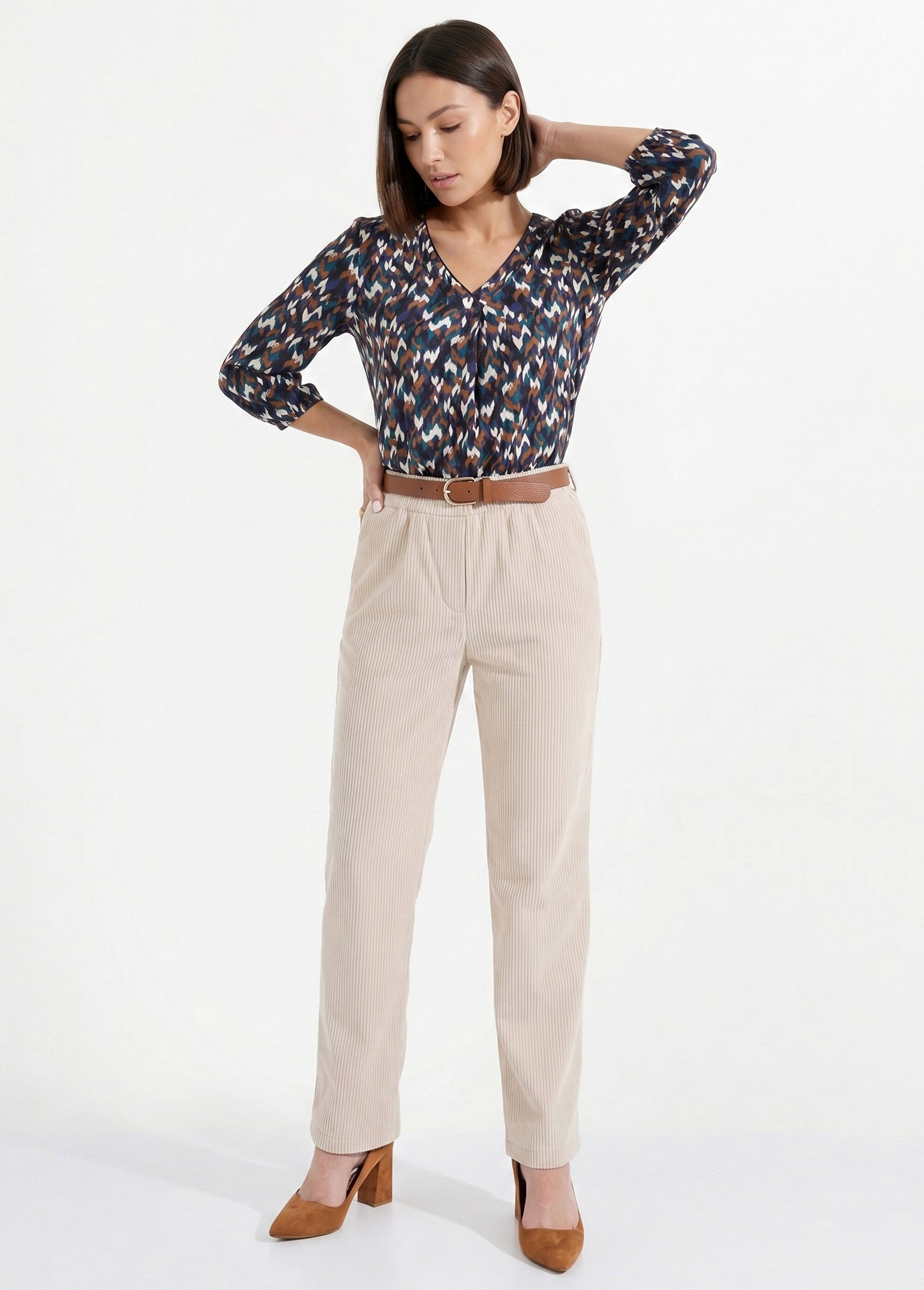 Pantalon velours côtelé taille élastiquée Femme Beige NADY MV1