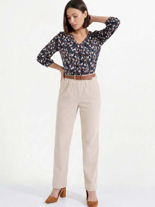 Pantalon velours côtelé taille élastiquée Femme Beige NADY MV1