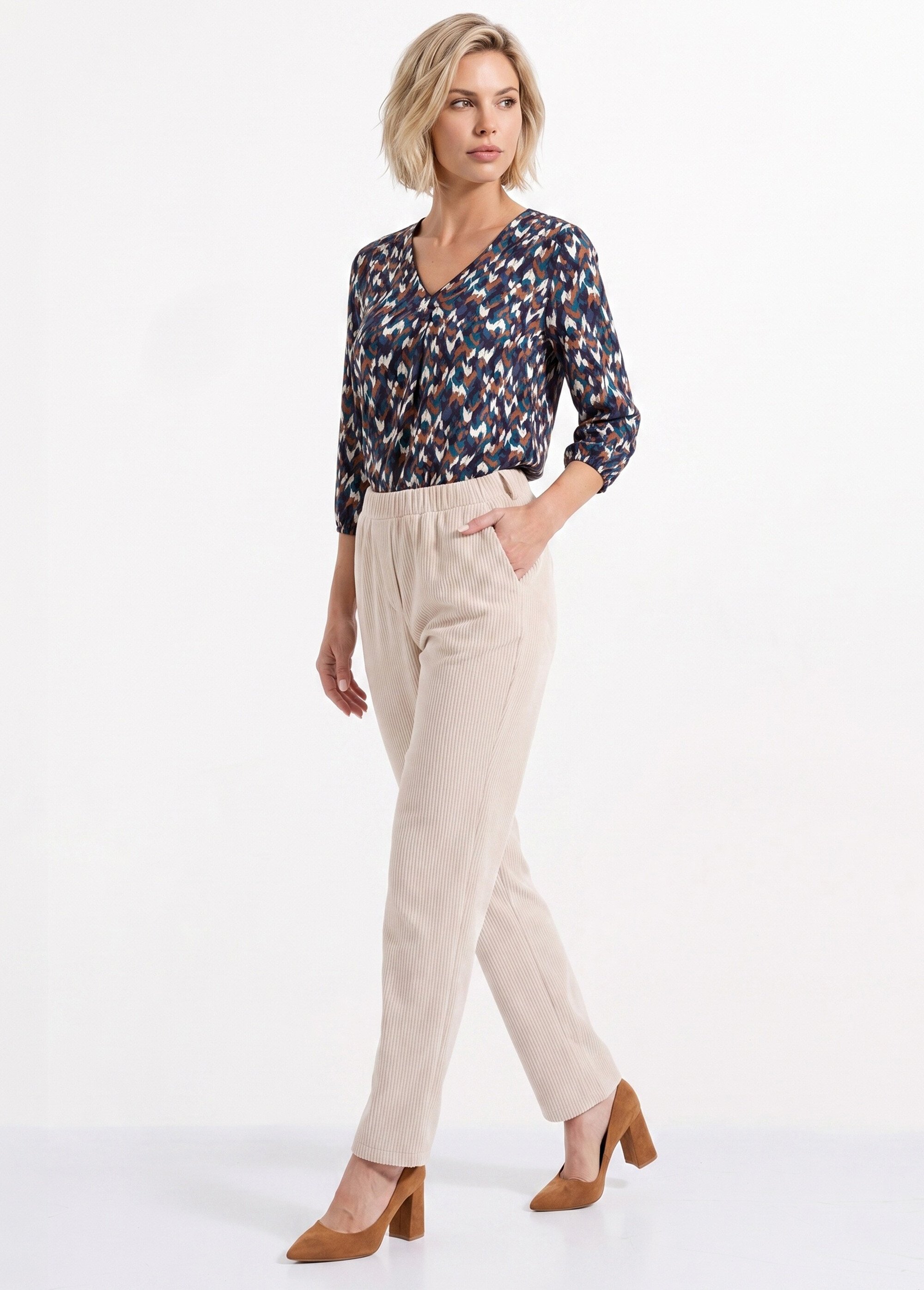 Pantalon velours côtelé taille élastiquée Femme Beige NADY MV1