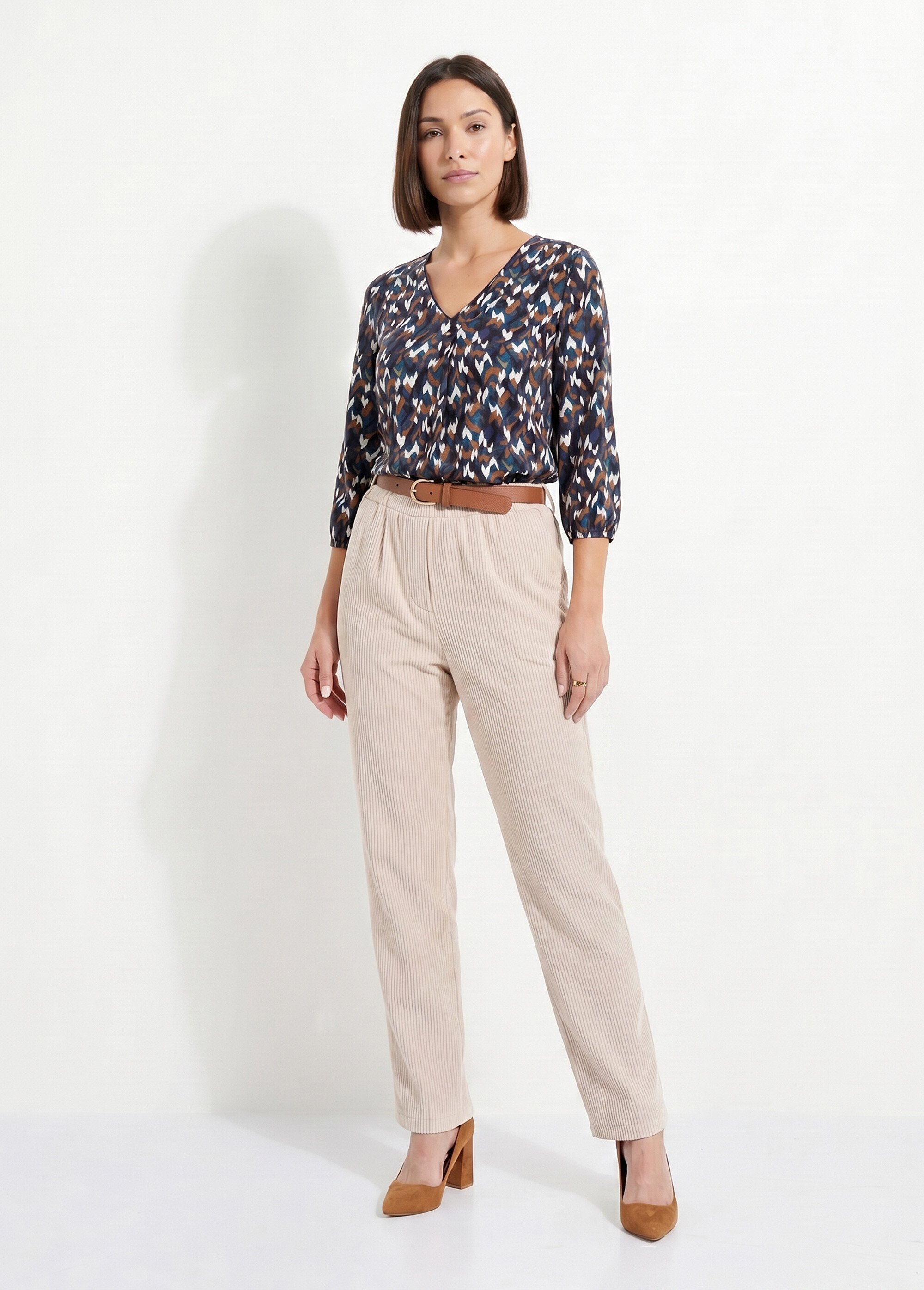 Pantalon velours côtelé taille élastiquée Femme Beige NADY SI1