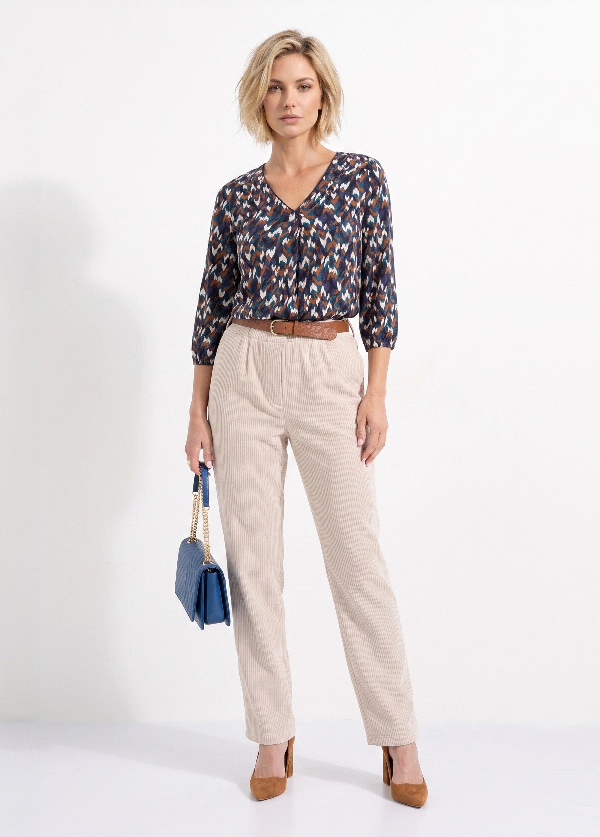 Pantalon velours côtelé taille élastiquée Femme Beige NADY SI1