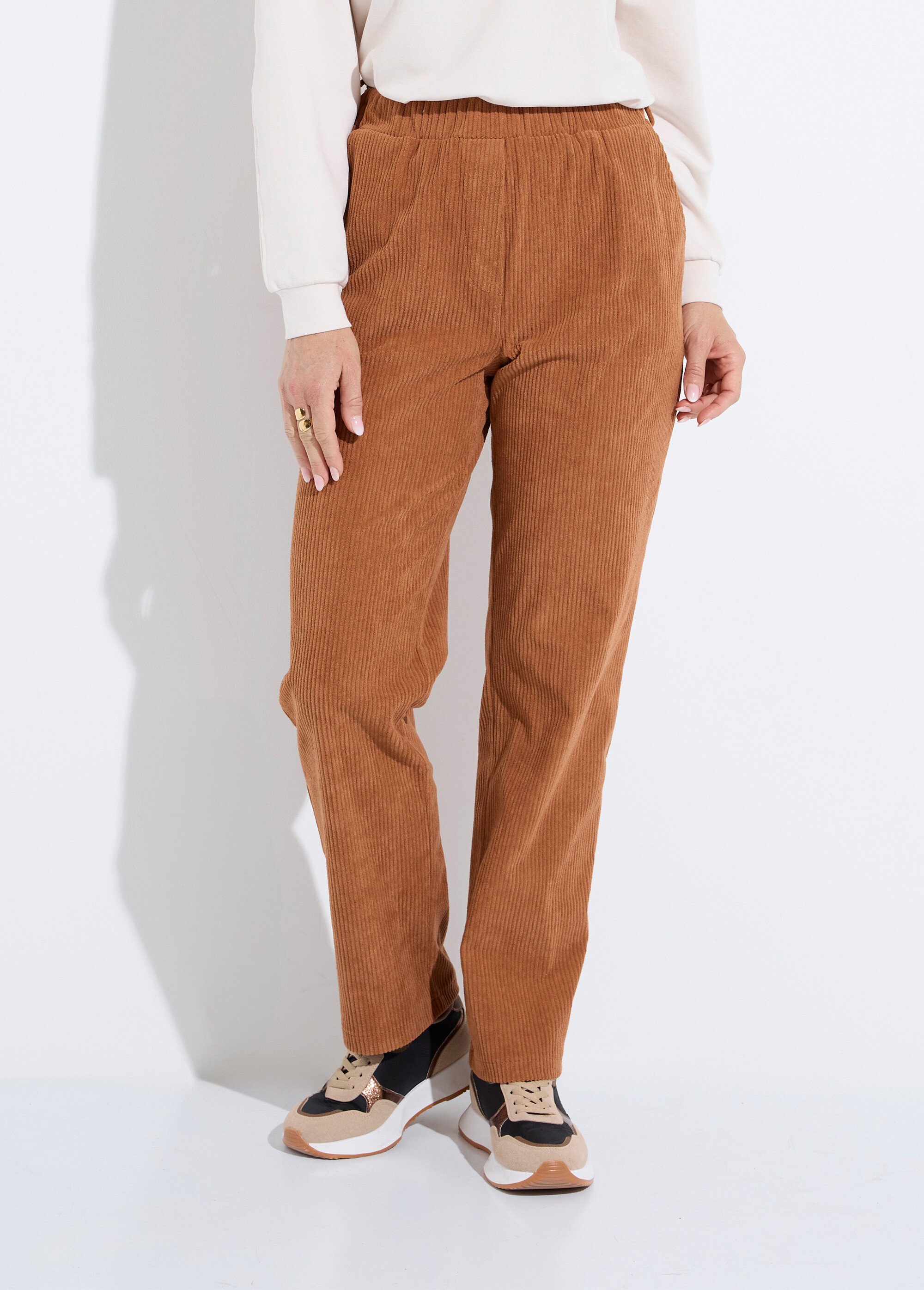 Pantalon velours côtelé taille élastiquée Femme Marron NADY FA1