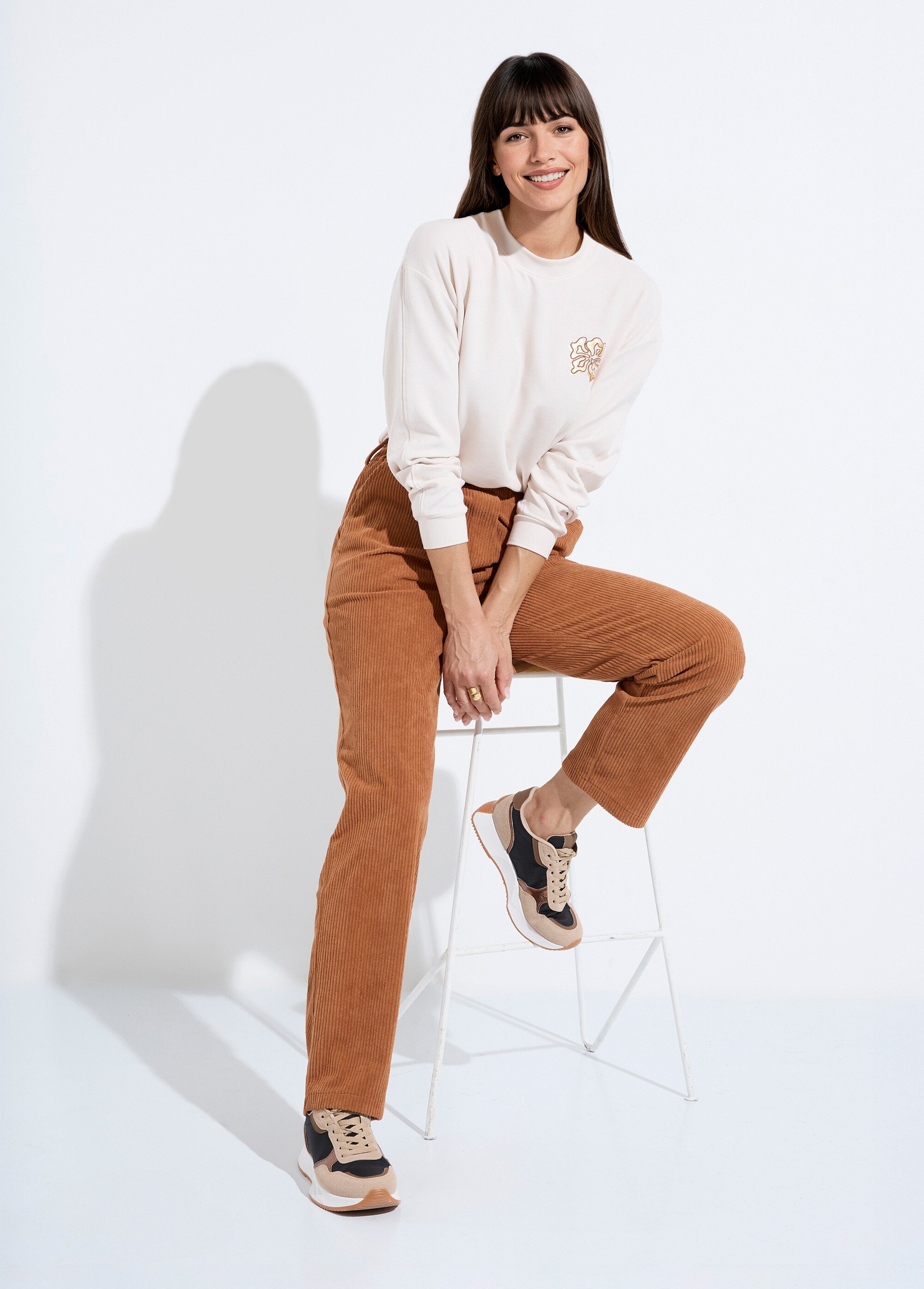 Pantalon velours côtelé taille élastiquée Femme Marron NADY MV1