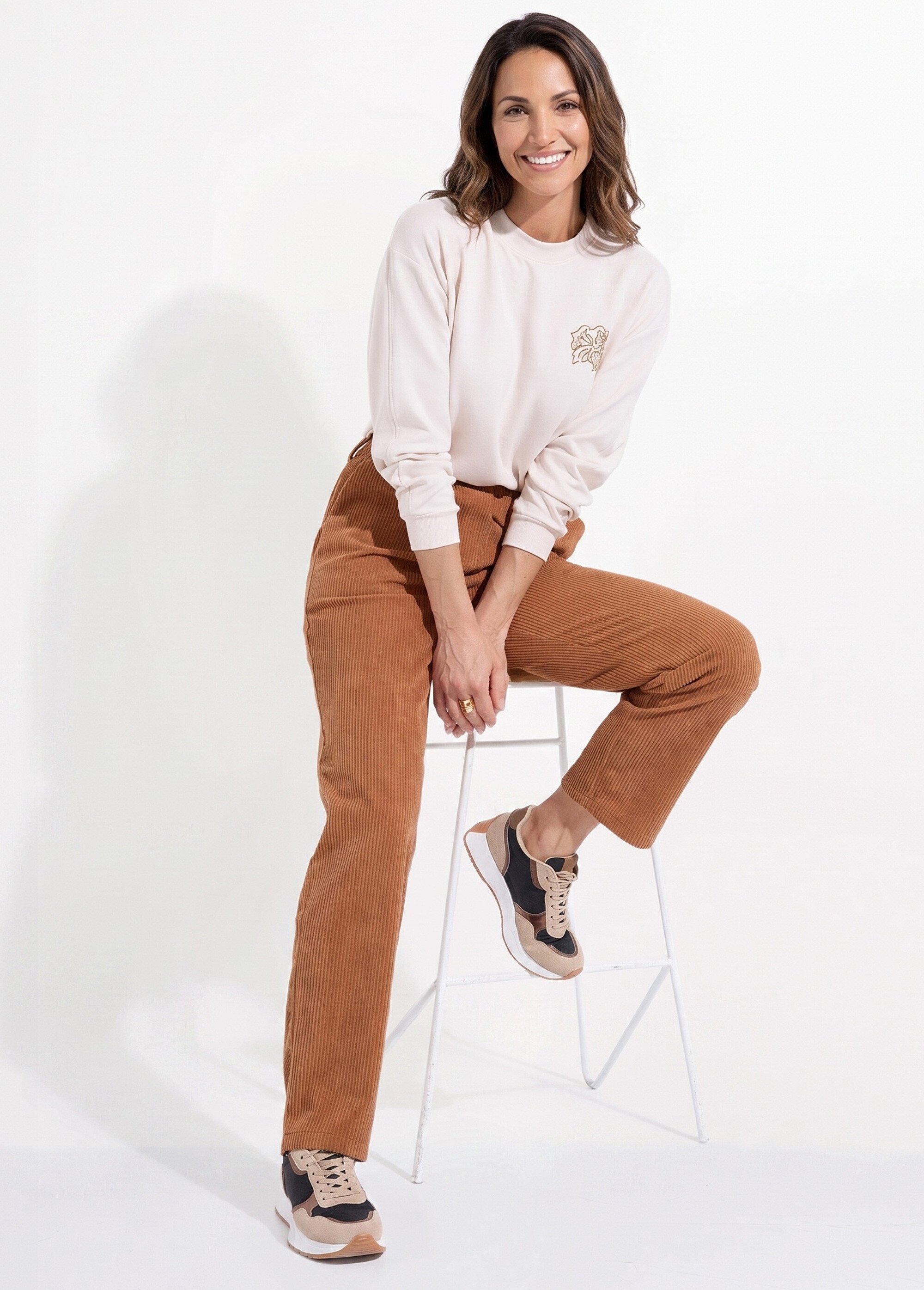 Pantalon velours côtelé taille élastiquée Femme Marron NADY MV1