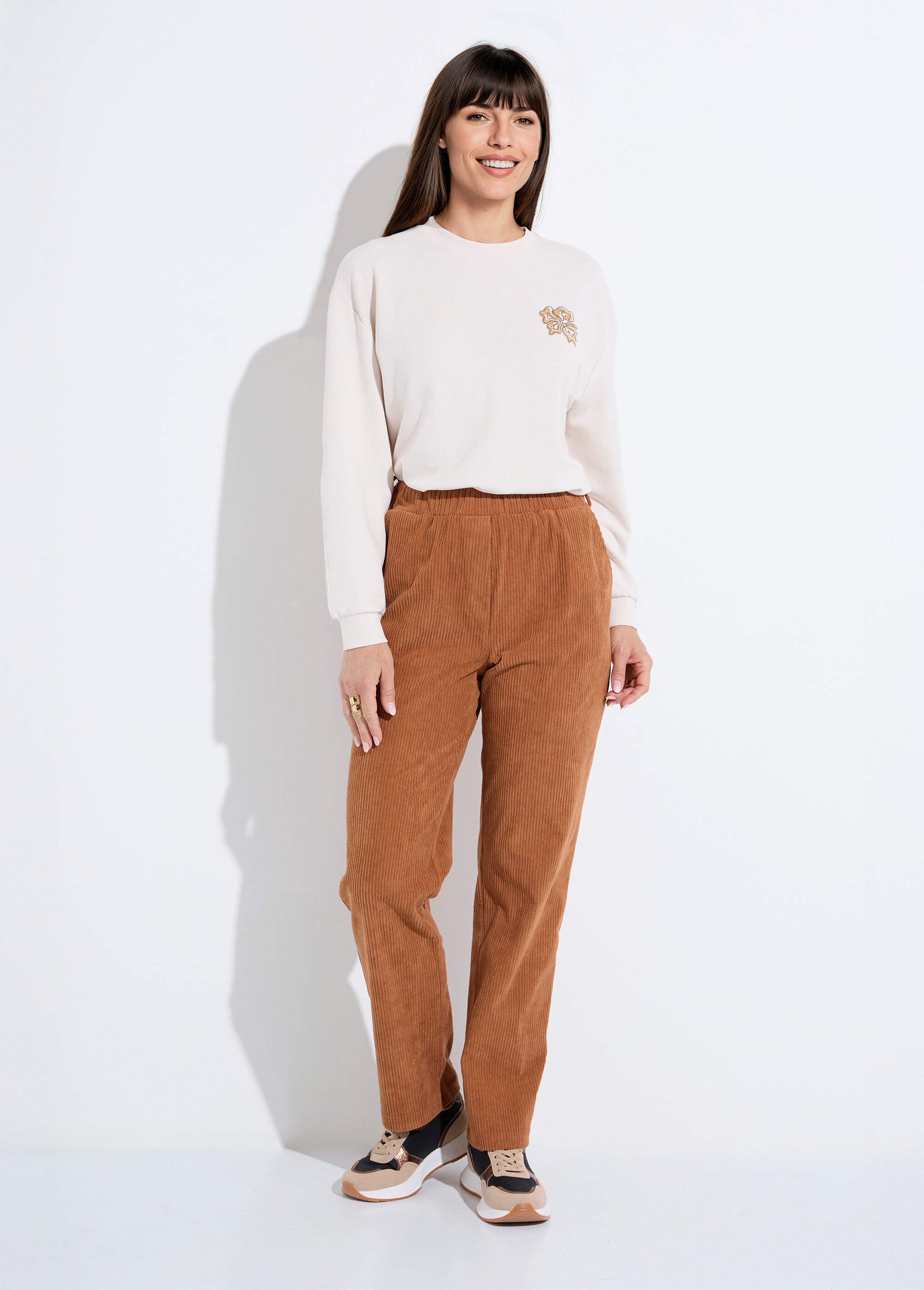 Pantalon velours côtelé taille élastiquée Femme Marron NADY SF1