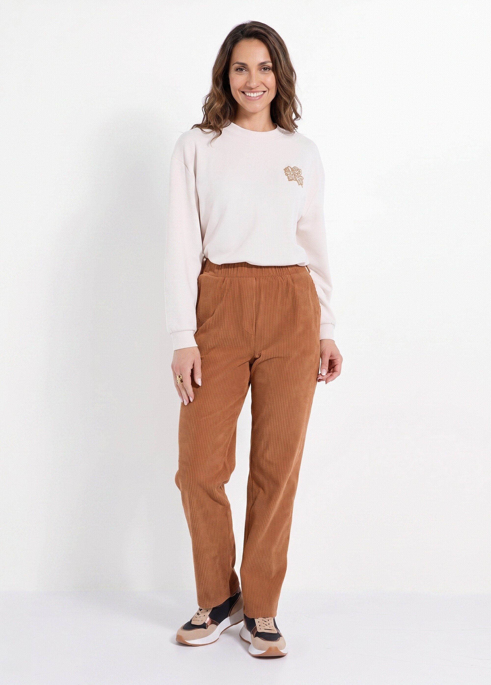 Pantalon velours côtelé taille élastiquée Femme Marron NADY SI1
