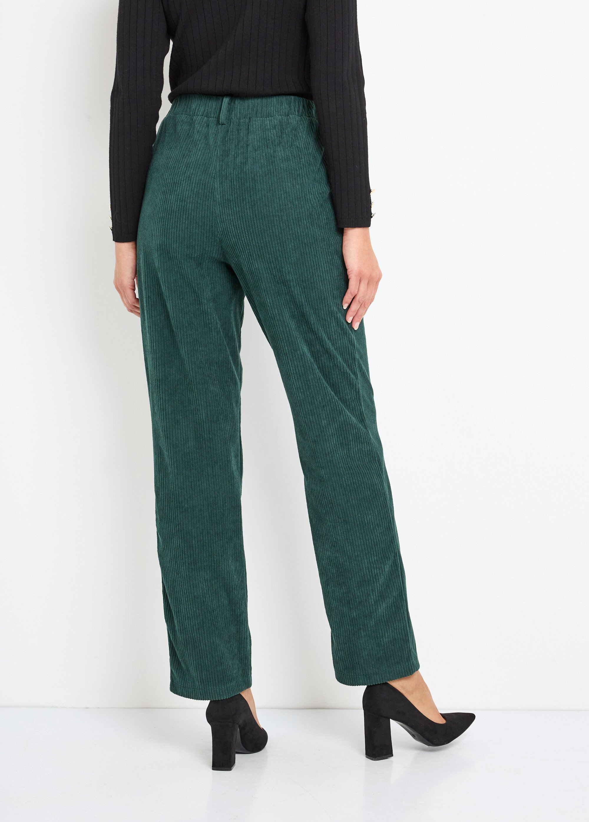 Pantalon velours côtelé taille élastiquée Femme Vert NADY DO1