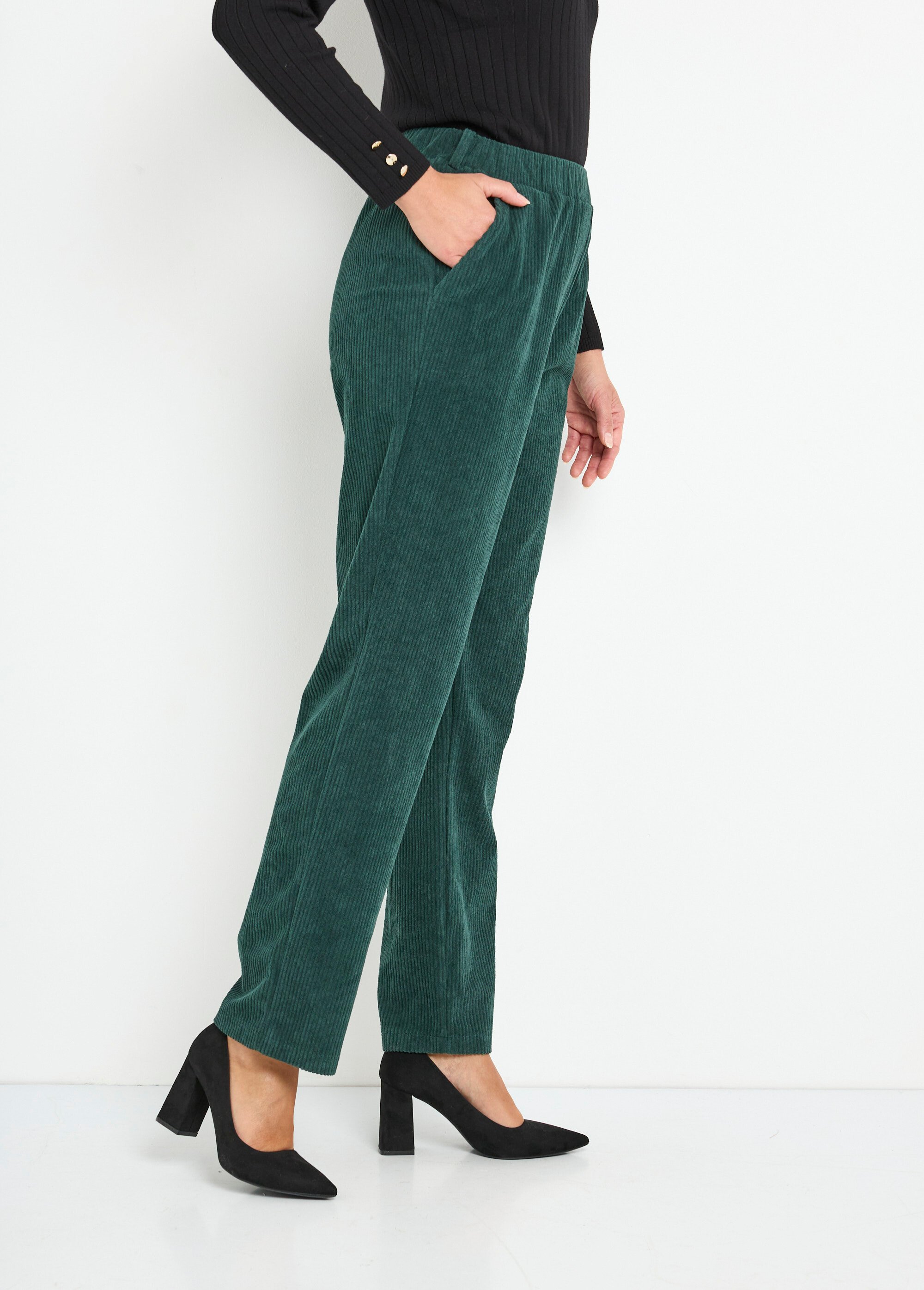 Pantalon velours côtelé taille élastiquée Femme Vert NADY DR1