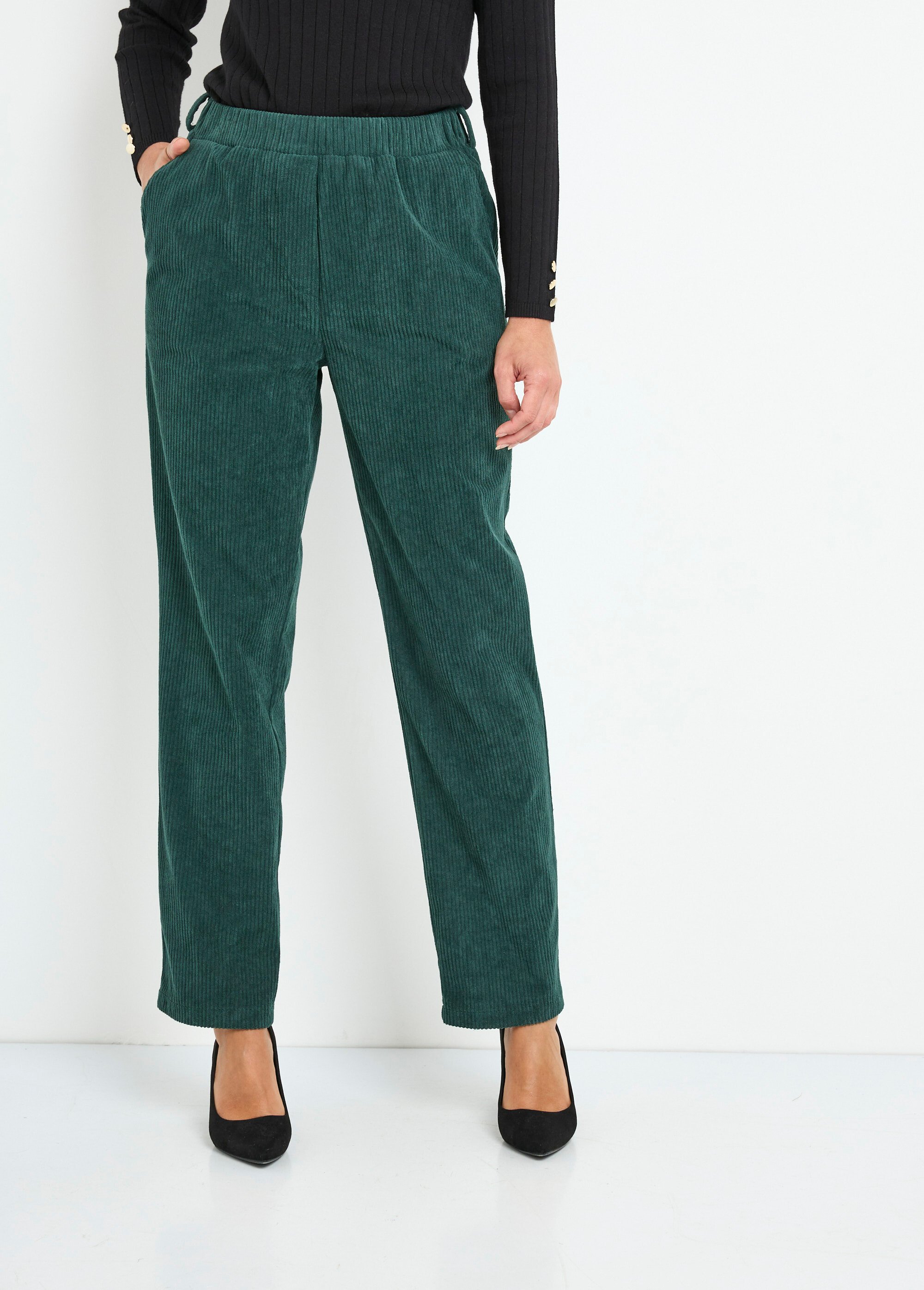 Pantalon velours côtelé taille élastiquée Femme Vert NADY FA1
