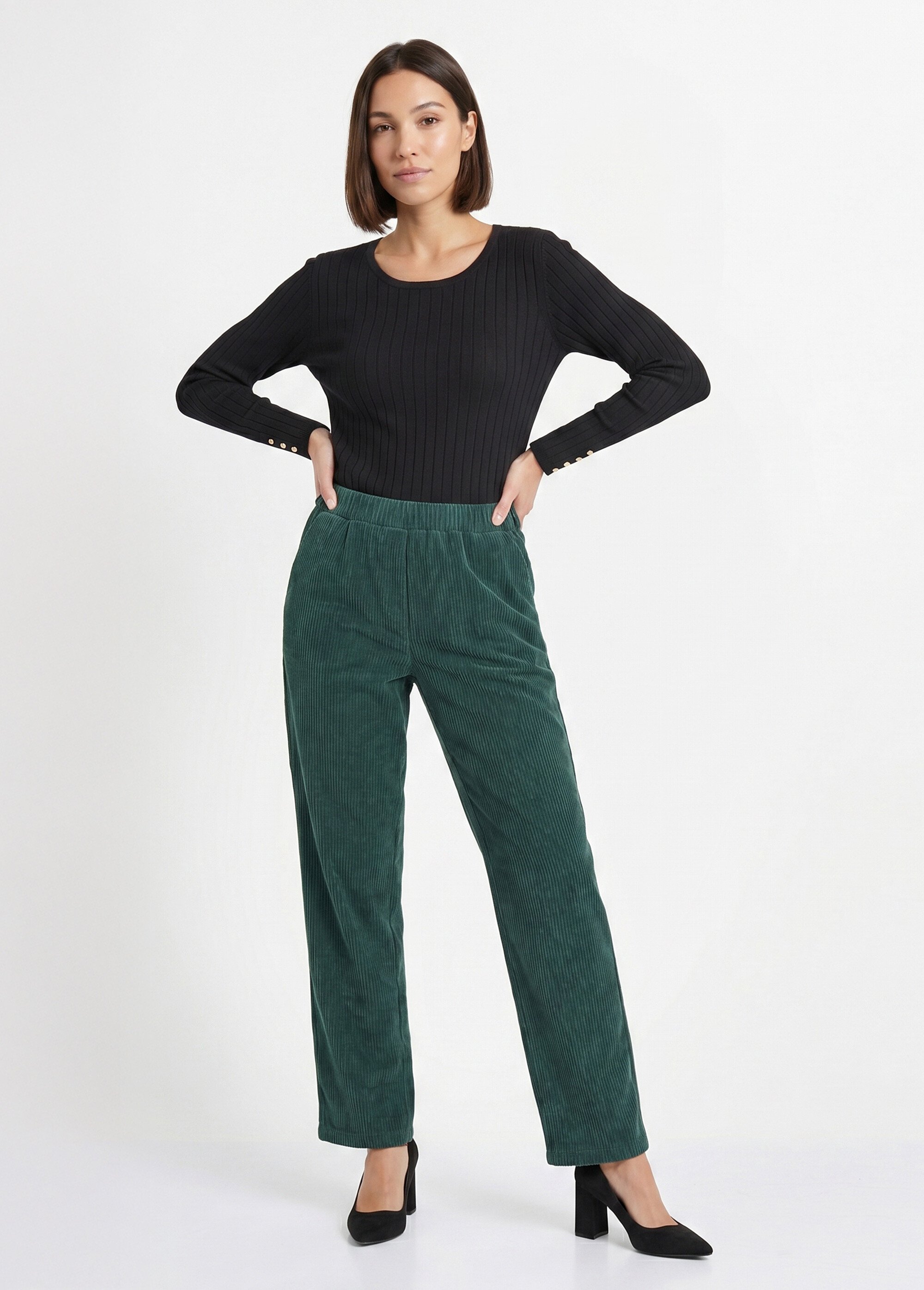 Pantalon velours côtelé taille élastiquée Femme Vert NADY MV1