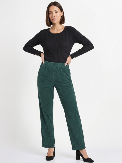 Pantalon velours côtelé taille élastiquée Femme Vert NADY MV1