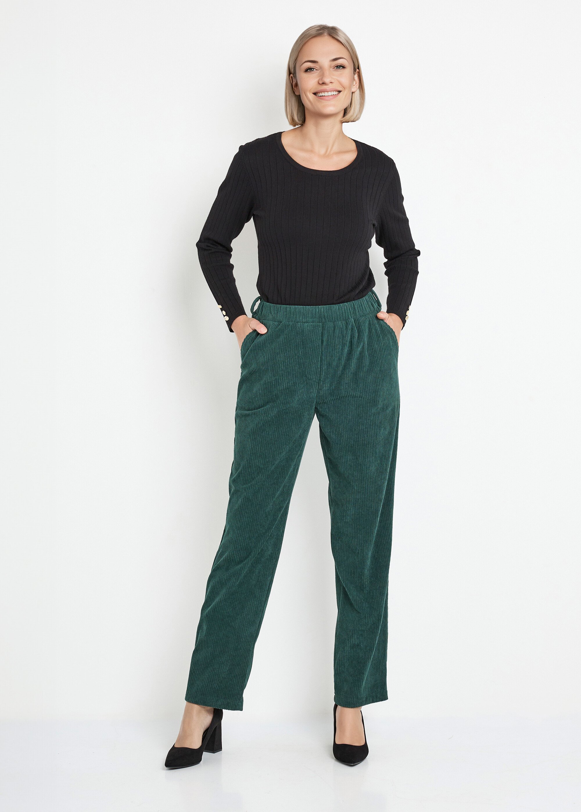 Pantalon velours côtelé taille élastiquée Femme Vert NADY SF1