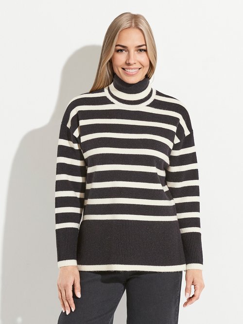 Pull col roulé manches longues descendues Femme RAYE NOIR PAVEL FA1