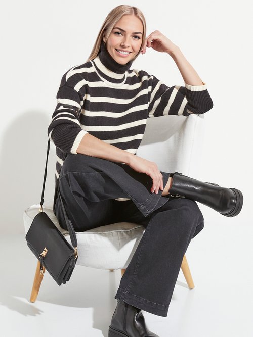 Pull col roulé manches longues descendues Femme RAYE NOIR PAVEL MV1