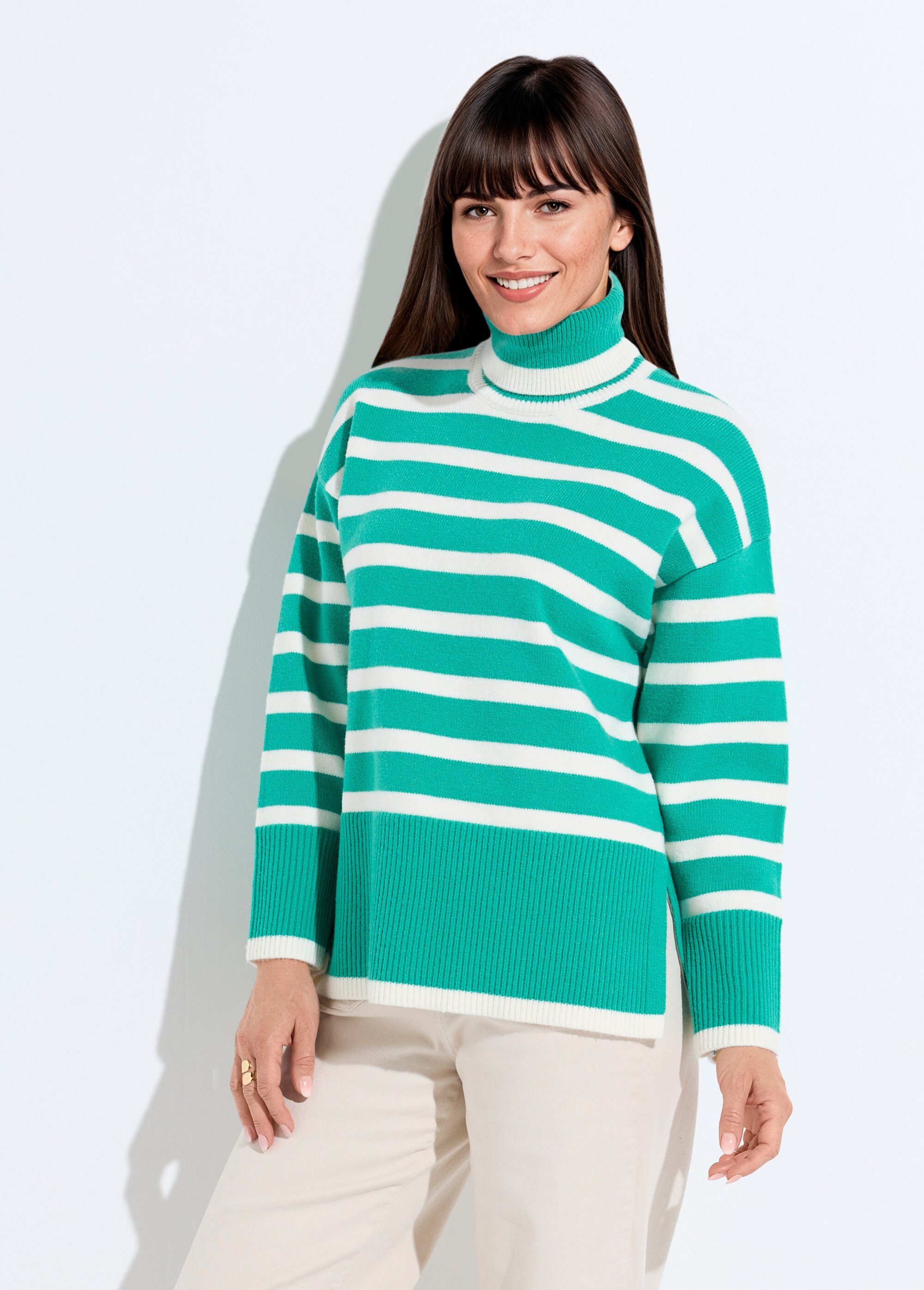 Pull col roulé manches longues descendues Femme Vert PAVEL FA1