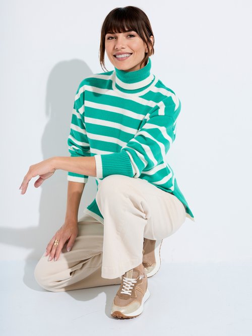 Pull col roulé manches longues descendues Femme Vert PAVEL MV1