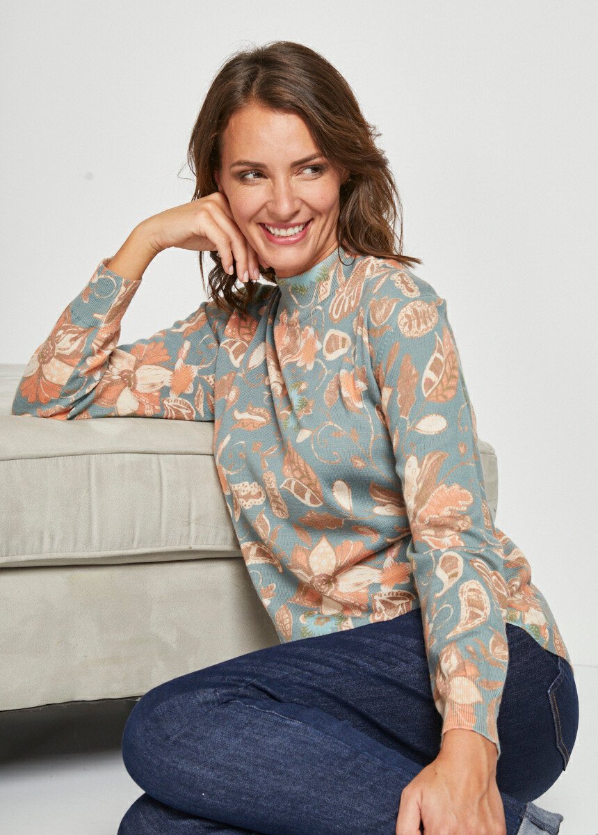 Pull imprimé en laine mérinos
