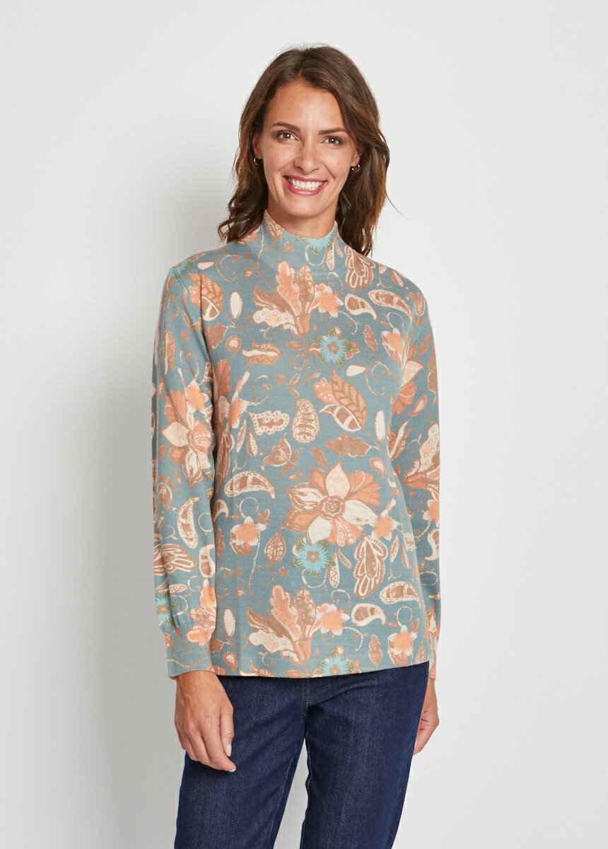 Pull imprimé en laine mérinos